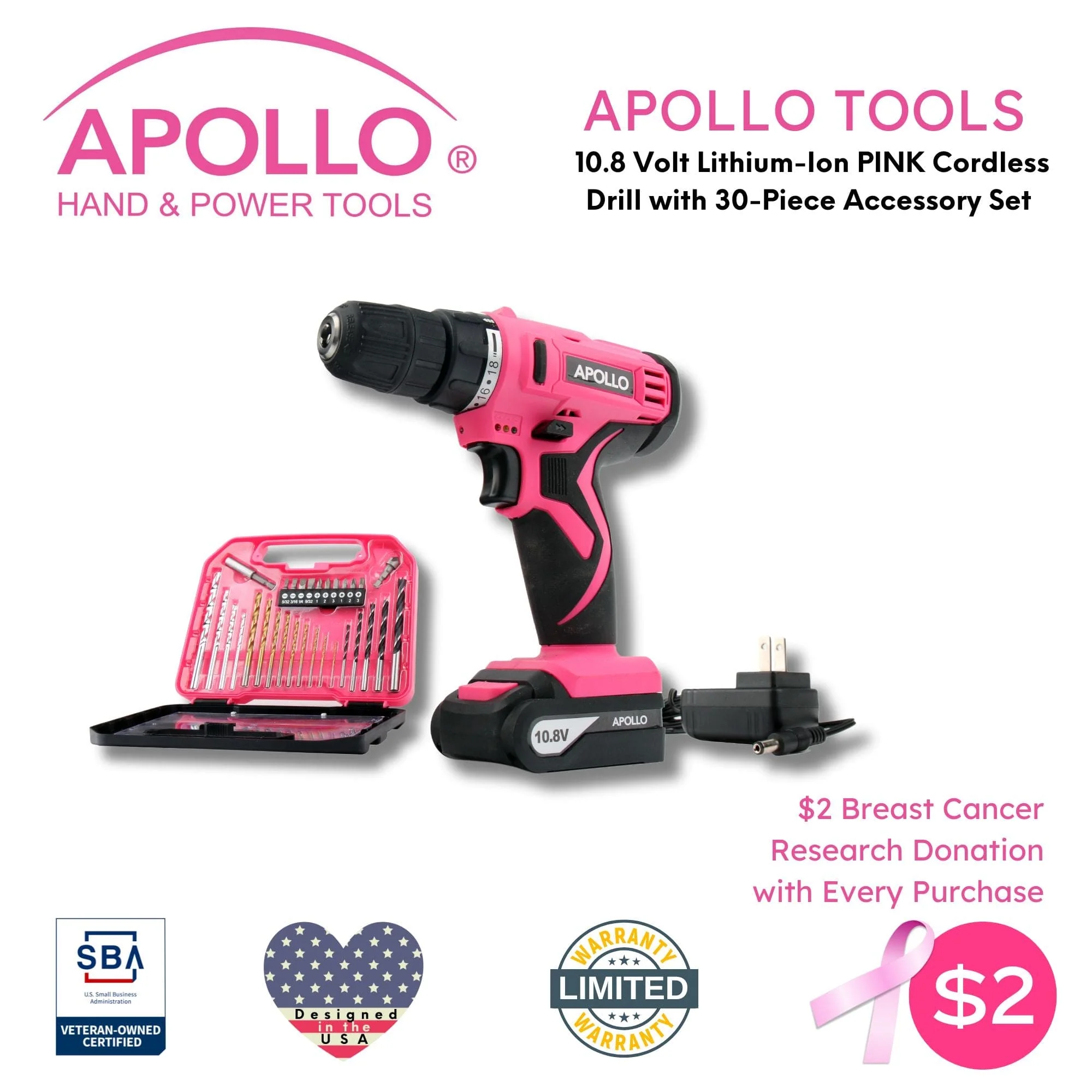 10.8 Volt Lithium-Ion Cordless Drill with 30 Piece Accessory Set PINK - DT4937P - Image 3