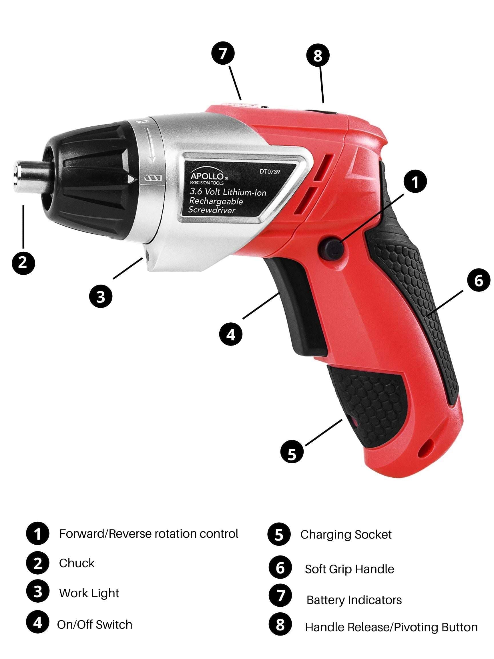 161 Piece Household Tool Kit with Convenient 3.6 Volt Lithium Ion Cordless Screwdriver - DT0739 - Image 8