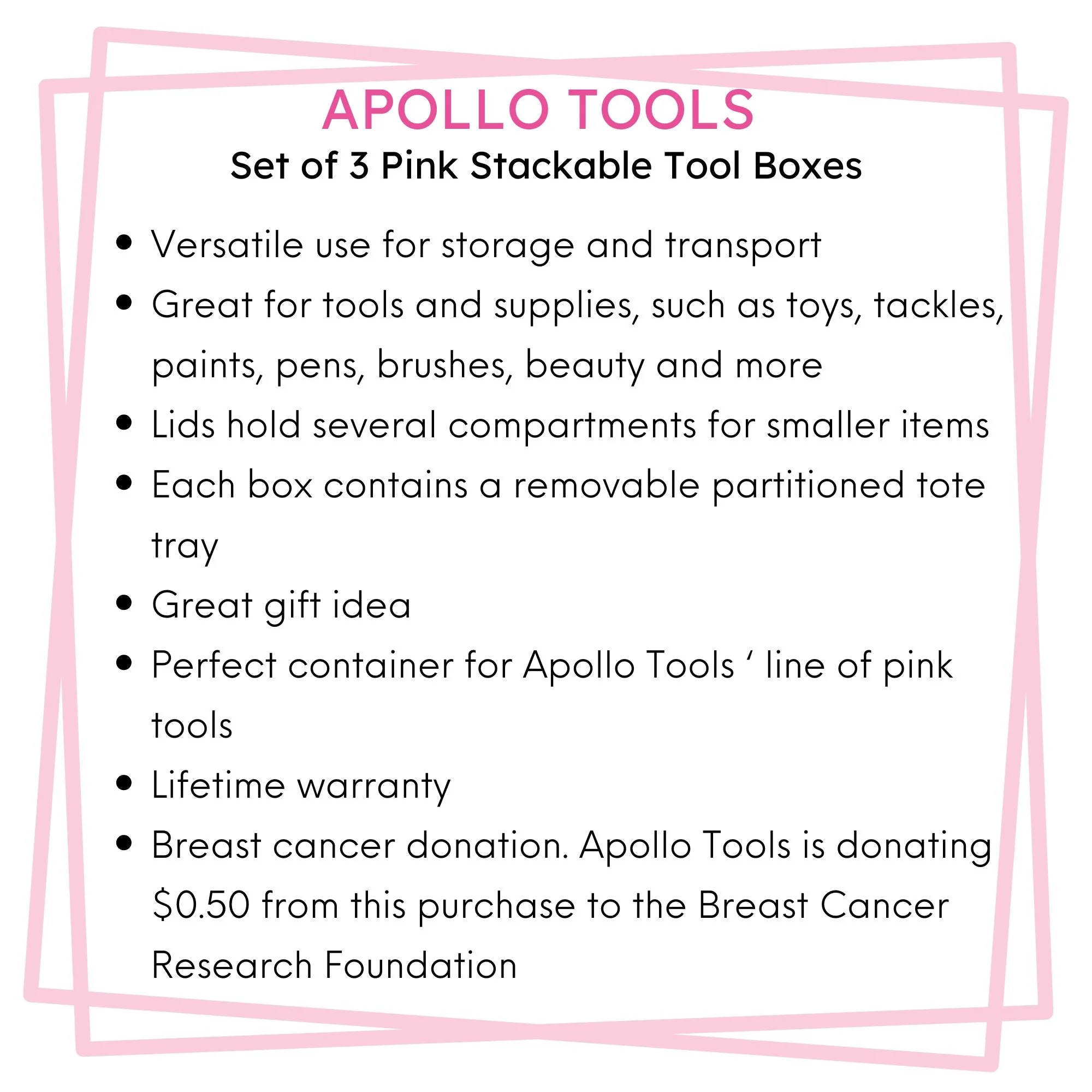 3 Piece Tool Box - Pink - DT5005P - Image 5