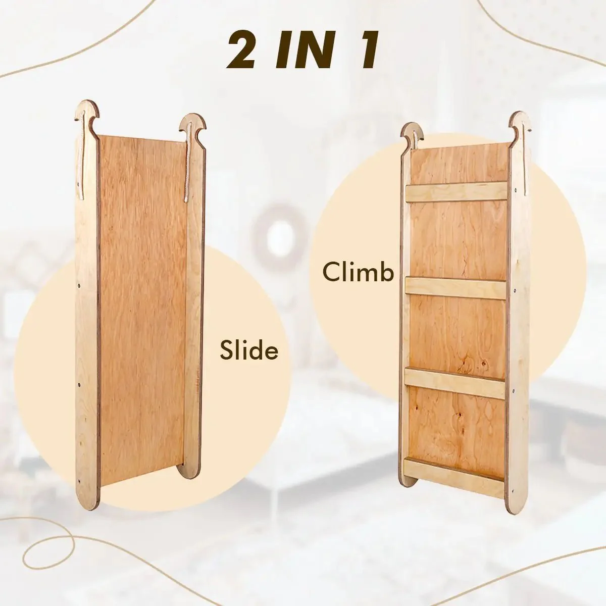 4in1 Montessori Climbing Set: Triangle Ladder + Climbing Arch + Slide Board & Cushion β Beige - Image 5