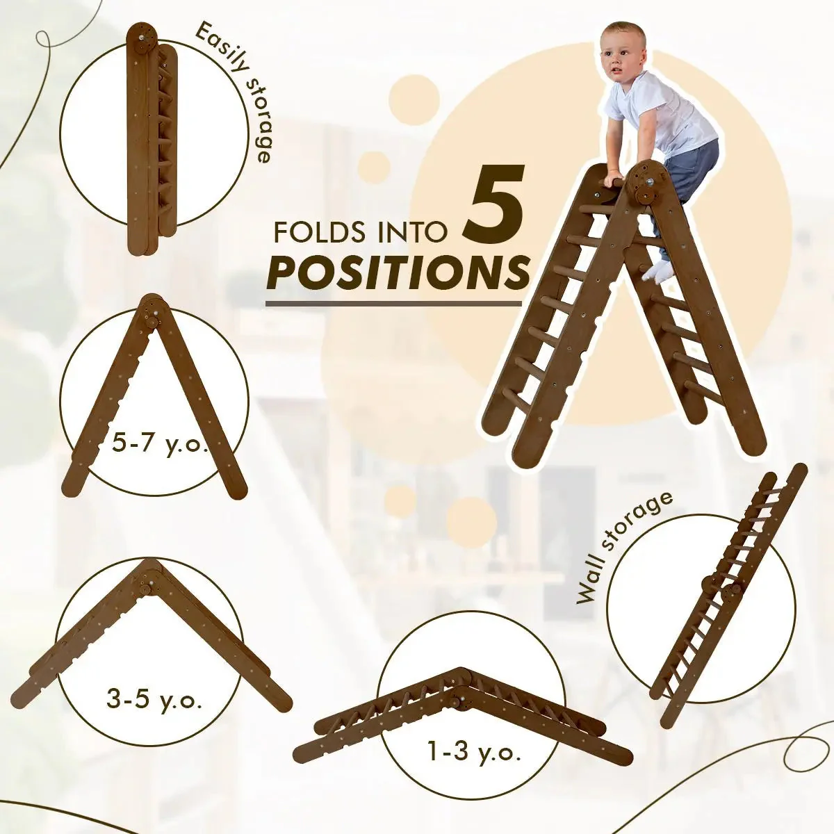 5in1 Montessori Climbing Set: Triangle Ladder, Climbing Arch, Slide, Net & Cushion – Chocolate - Image 4