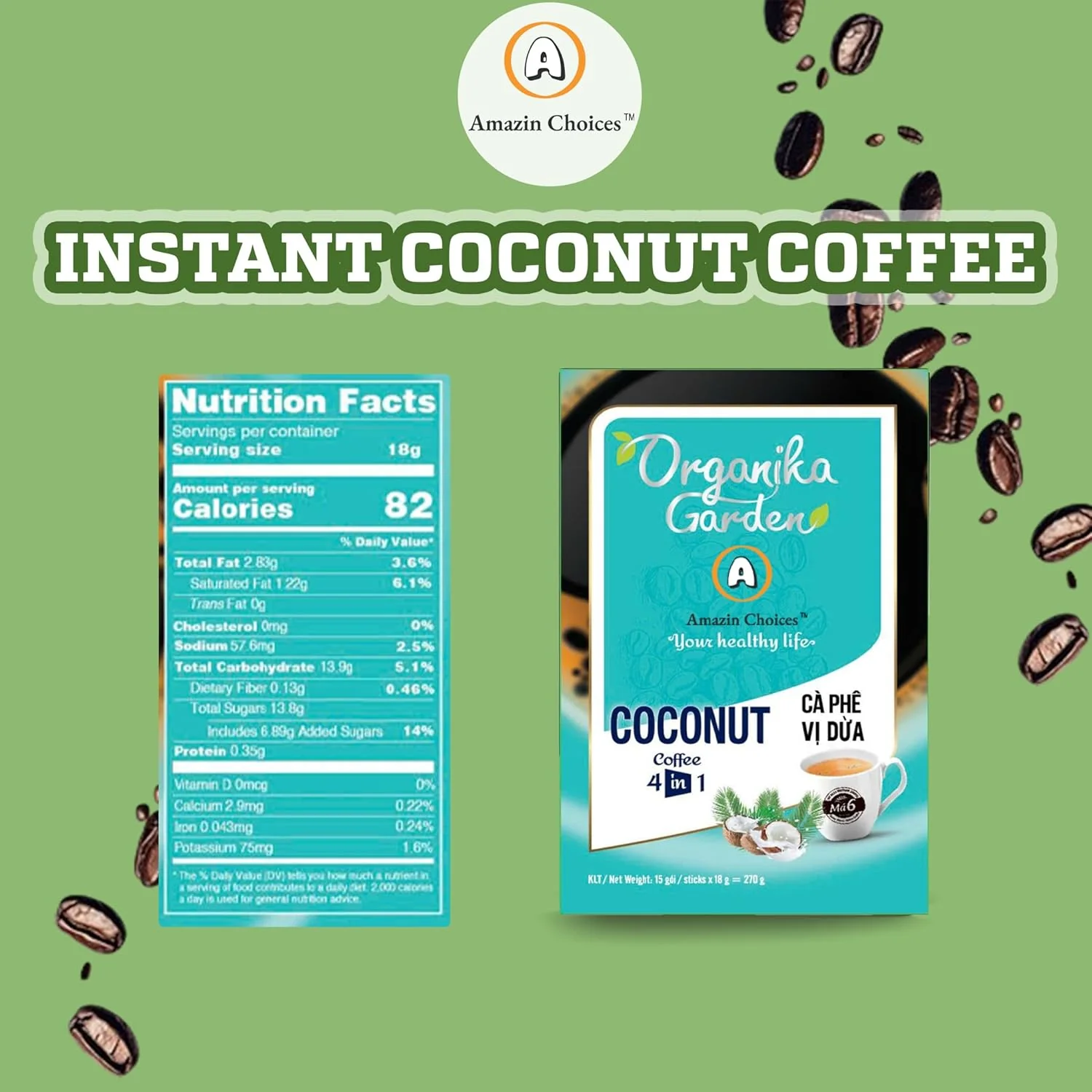 Amazin Choices Coconut Instant Coffee 4-in-1. 0.63 oz., 15 ct. - Image 6