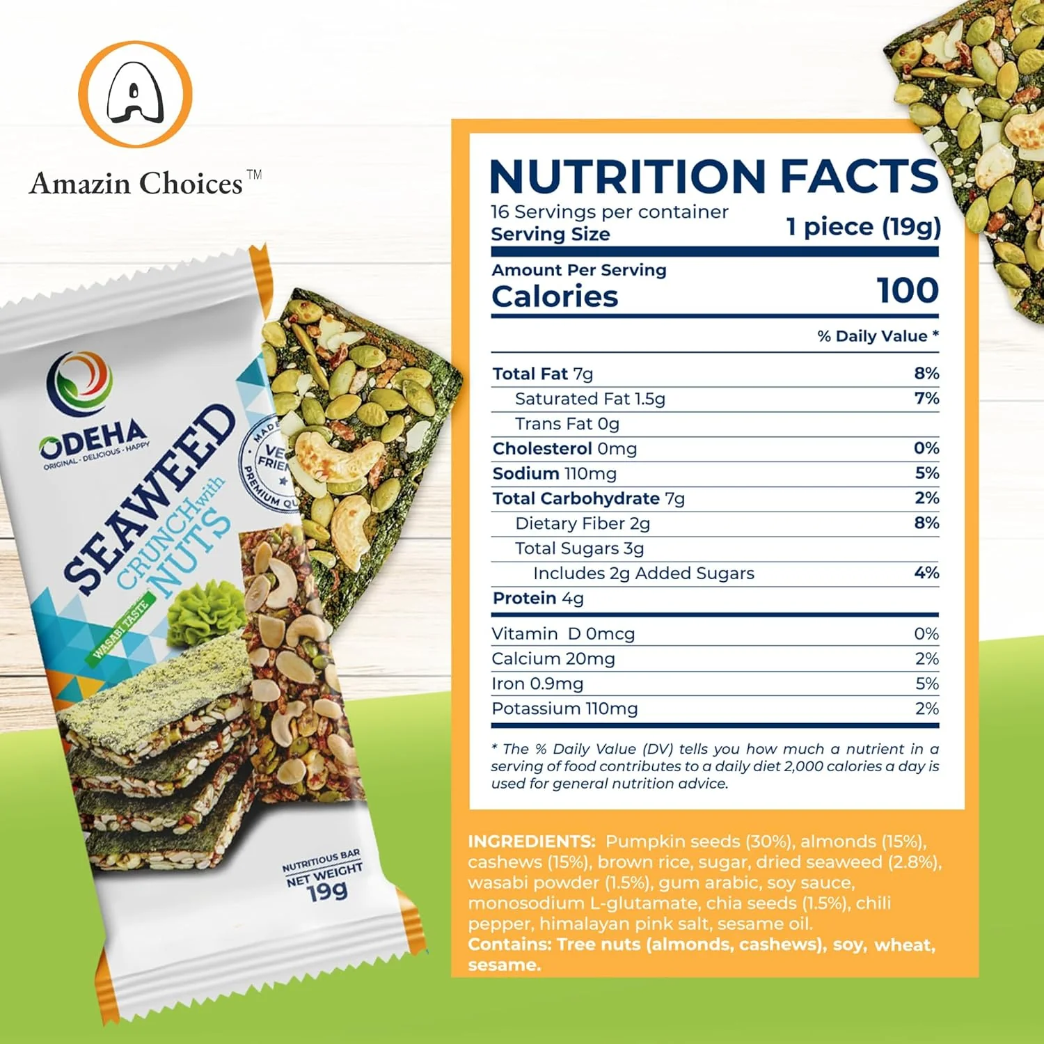 Amazin Choices Seaweed Crunch with Nuts Wasabi Taste, 10.72 oz., 16 ct. - Image 5