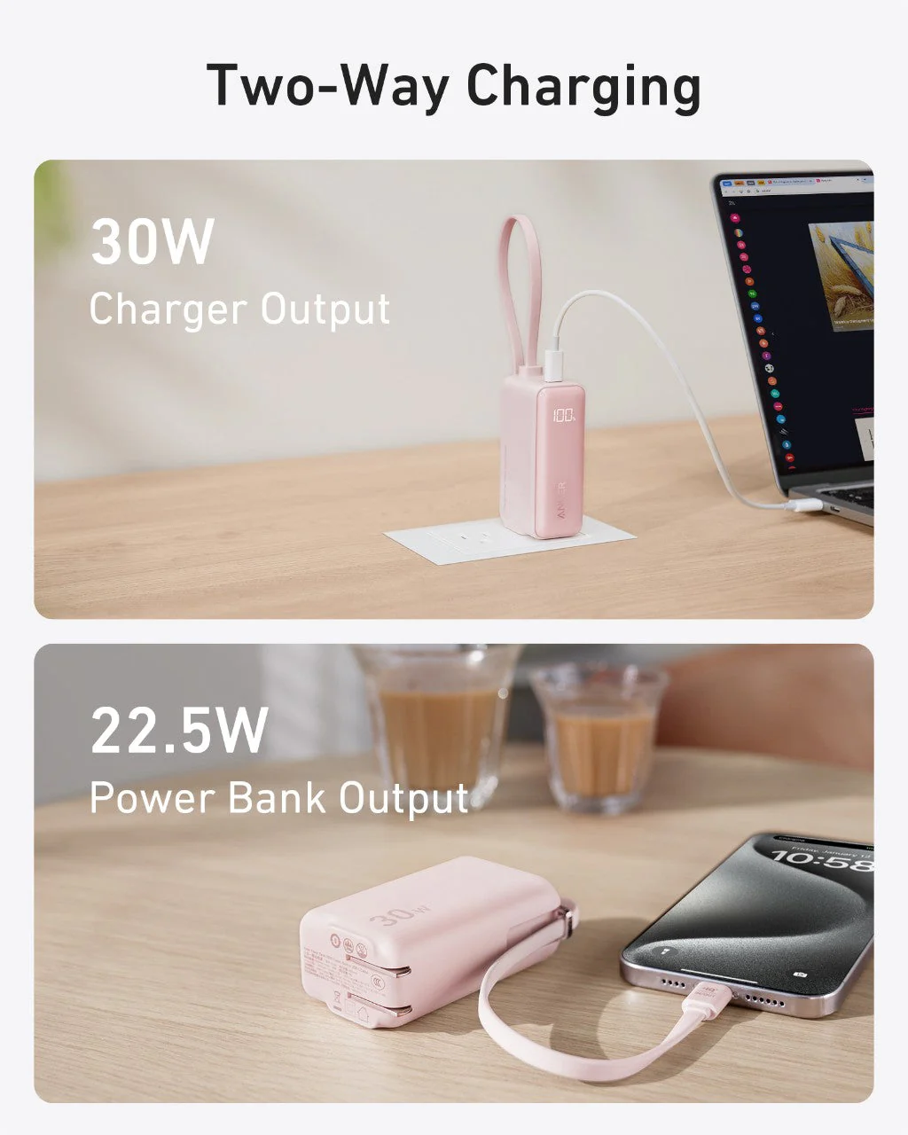 Anker Power Bank (30W, 5k, Fusion, Built-In USB-C Cable) - Image 4