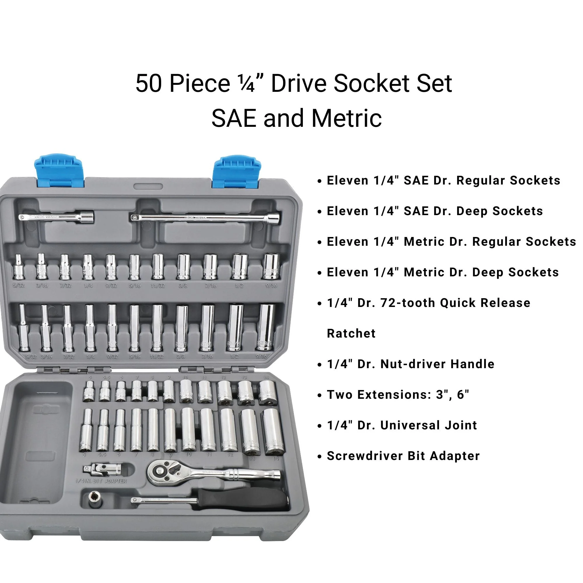 APOLLO TOOLS - DT0004-50 Piece ¼” Drive Socket Set - Image 7