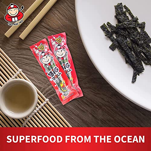 Big Roll Grilled Seaweed Snacks by Tao Kae Noi, Spicy Flavor Grilled Seaweed Rolls, Healthy Nori Sheet Rolls for Kids and Adults, 6 pack, 3g Bags - Image 3