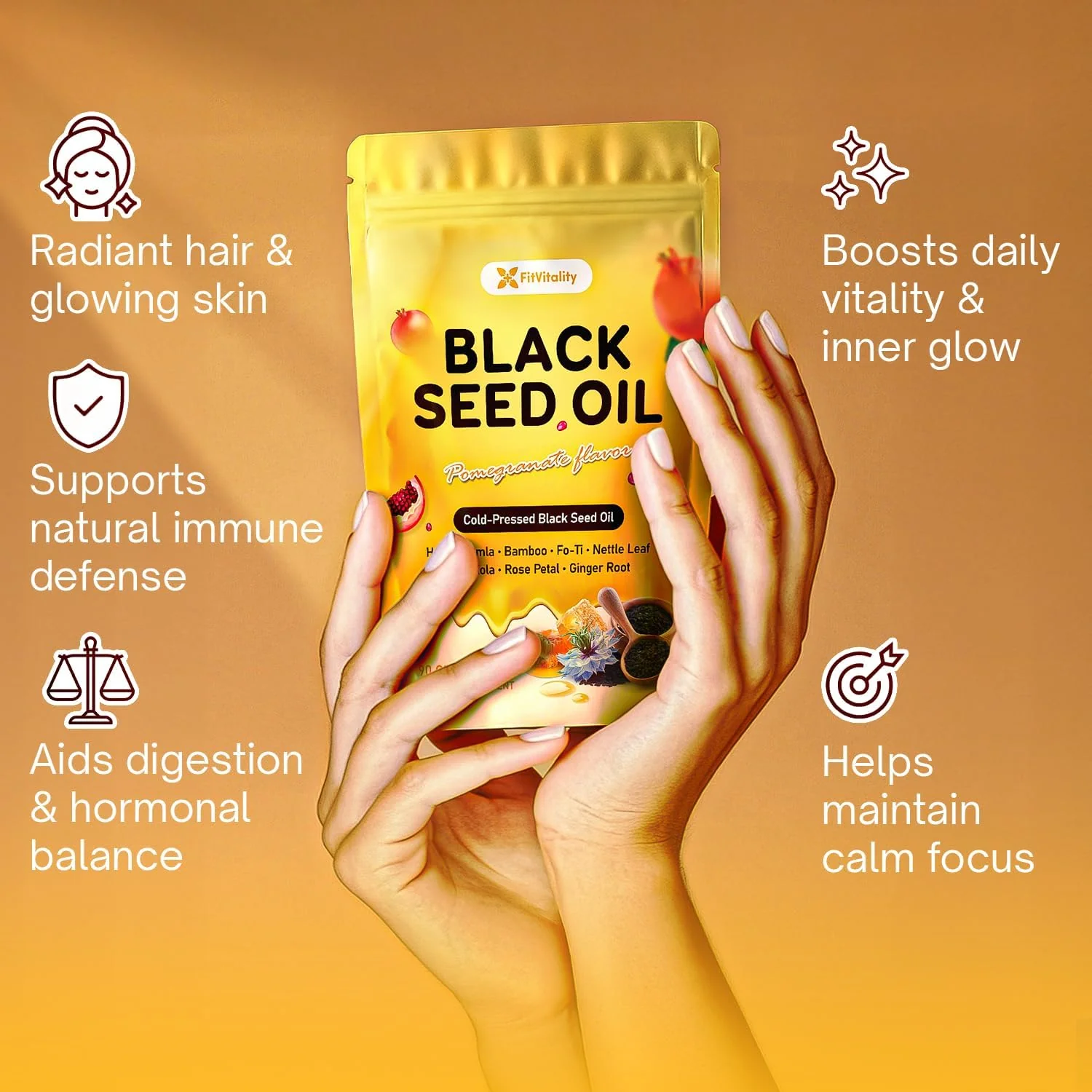 Black Seed Oil Gummies | Hair, Skin & Nail Nourishment | Pomegranate Flavor - Image 3