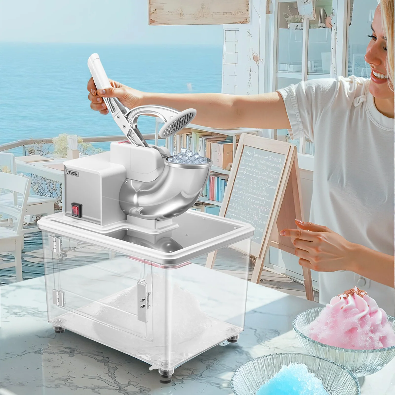 Commercial Ice Crusher 661LBS/H Electric Snow Cone Maker Shaved Ice White - Image 7