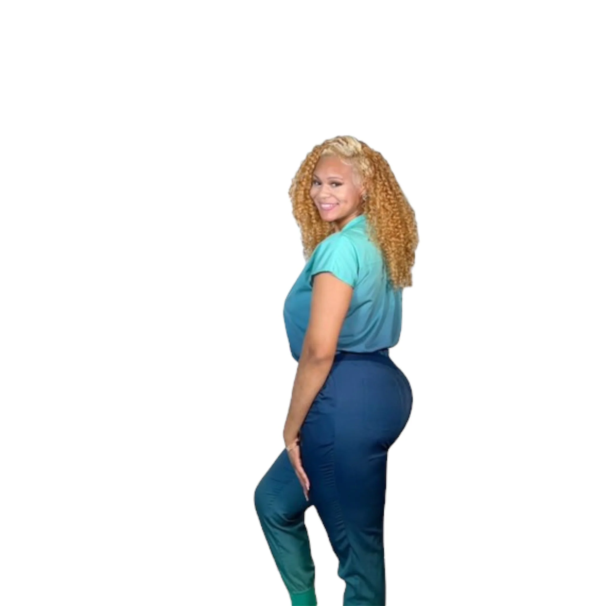 DK Gradient Zipper Scrub Top (Blue/Green) - Image 2