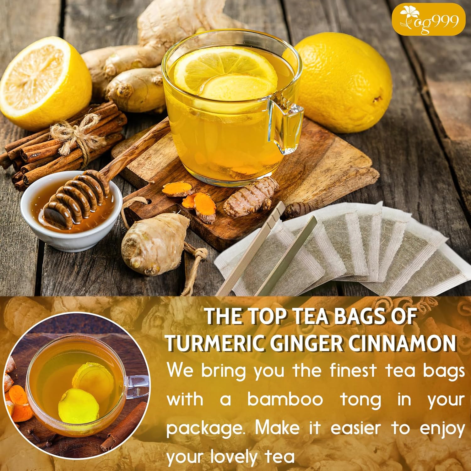FreshDrinkUS Anti-Inflammatory Superfood Duo, Turmeric Ginger Cinnamon & Moringa Leaf Herbal Tea Bags, 100% Natural & Pure Roots and Leaves, Eco-Conscious Tea Bags, No Sugar, No Caffeine, No Gluten, Vegan – Herbal Beverage - Image 2
