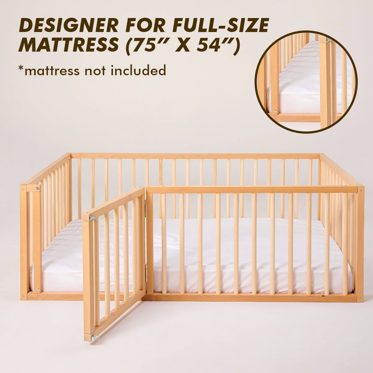 Full Montessori Floor Bed Frame for Toddlers with Fence - Image 5