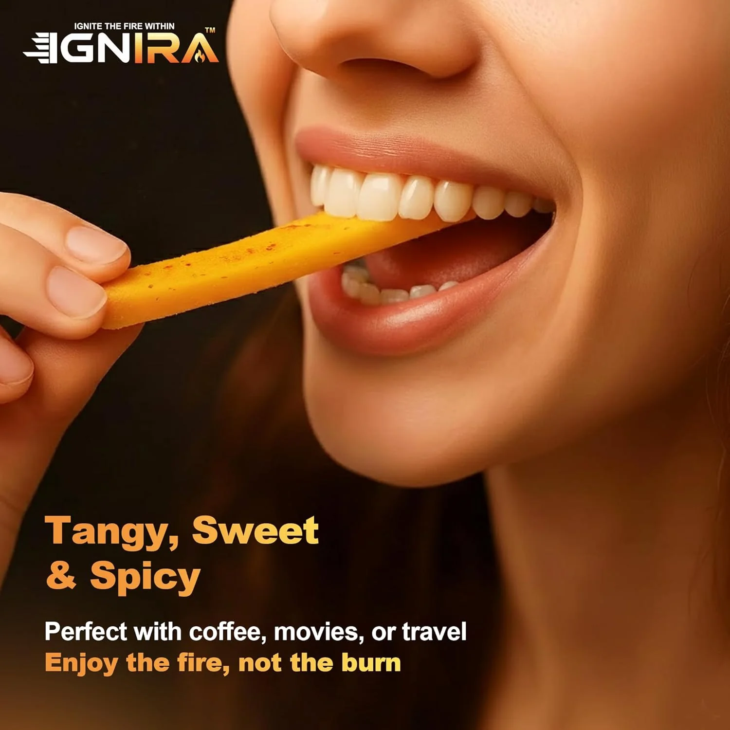 IGNIRA Dried Mango with chili, Sweet & Hot Fruit Snack Strips, Dry Chamoy Mangoes Slices, Chili Mangoes Snacks for Office, Gluten-Free, Plant-Based, Real Fruit, Vortex Energy Pack of 1 (1.67oz) - Image 7
