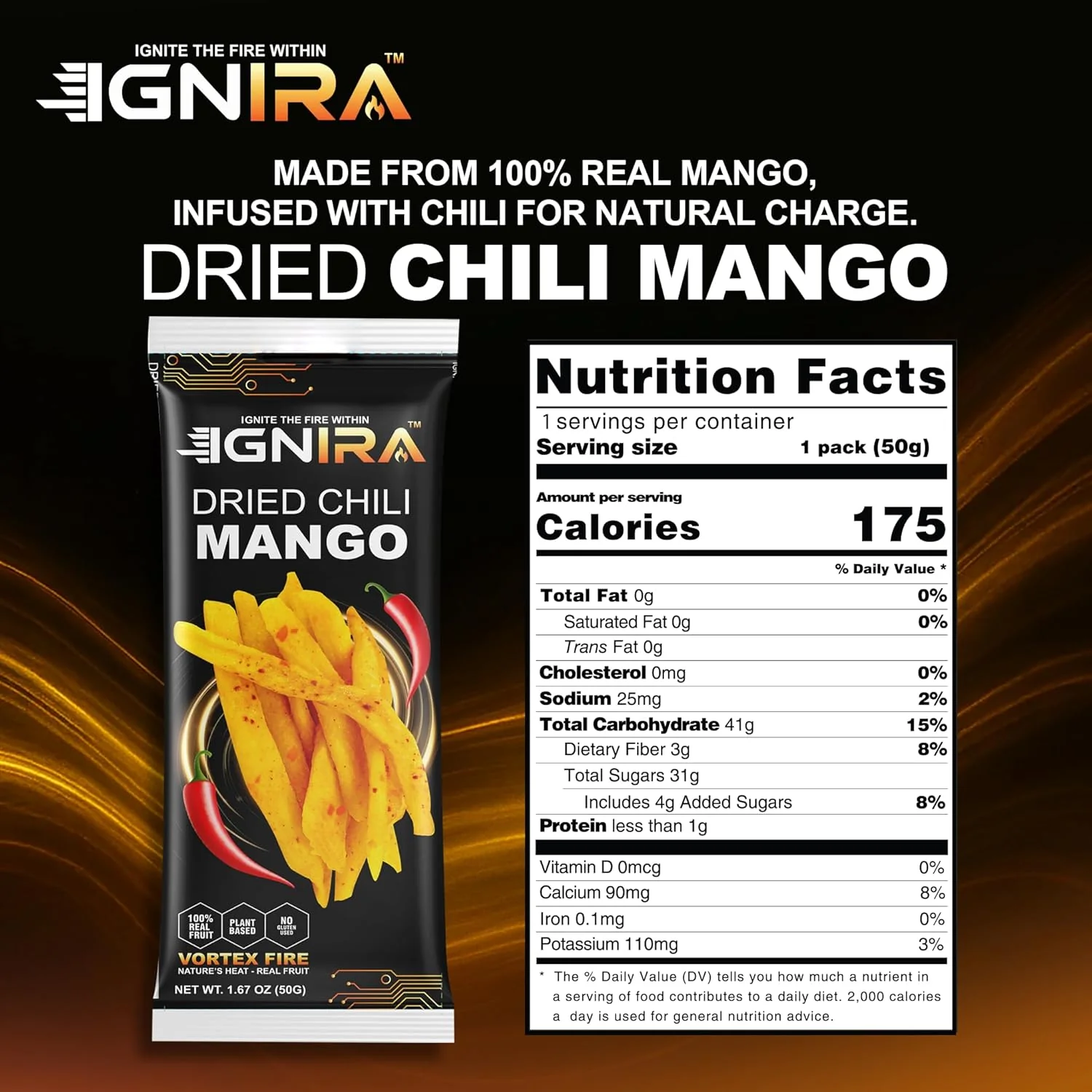 IGNIRA Dried Mango with chili, Sweet & Hot Fruit Snack Strips, Dry Chamoy Mangoes Slices, Chili Mangoes Snacks for Office, Gluten-Free, Plant-Based, Real Fruit, Vortex Energy Pack of 6 (10.02 oz) - Image 2