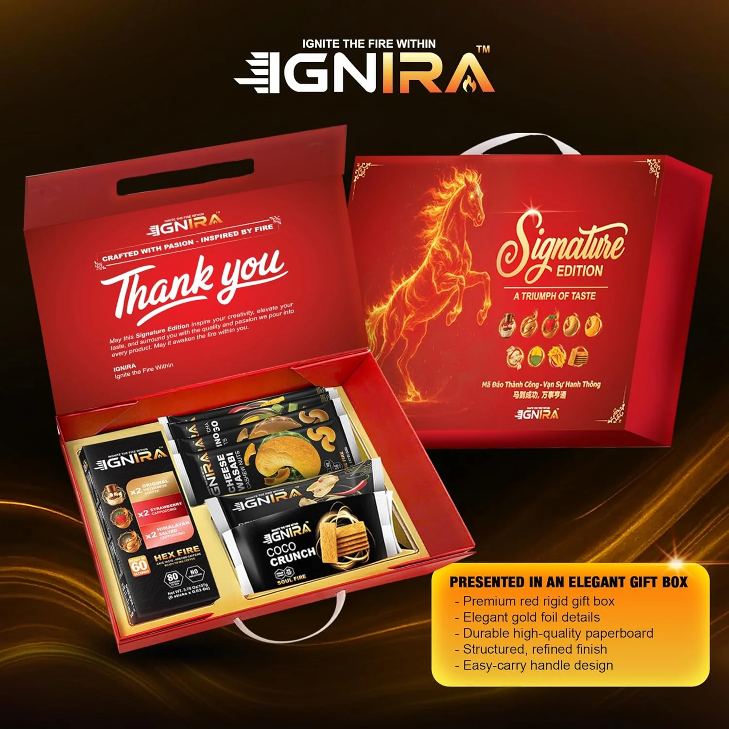 IGNIRA Signature Gift Edition – Coffee and Snacks Gift Set - Exotic Snack Gift Box with Dried Fruit, Coconut Crackers, Cashews & Instant Coffee, Sweet & Spicy Flavors, Ready-to-Give Snack Gift - 7 Piece Assortment - Image 6