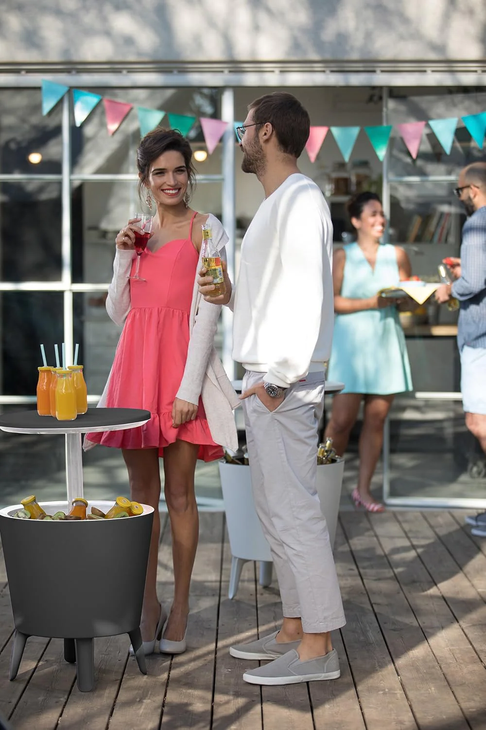 Keter Modern Cool Bar Outdoor Patio Furniture and Hot Tub Side Table with 7.5 Gallon Beer and Wine Cooler, Dark Grey - Image 11