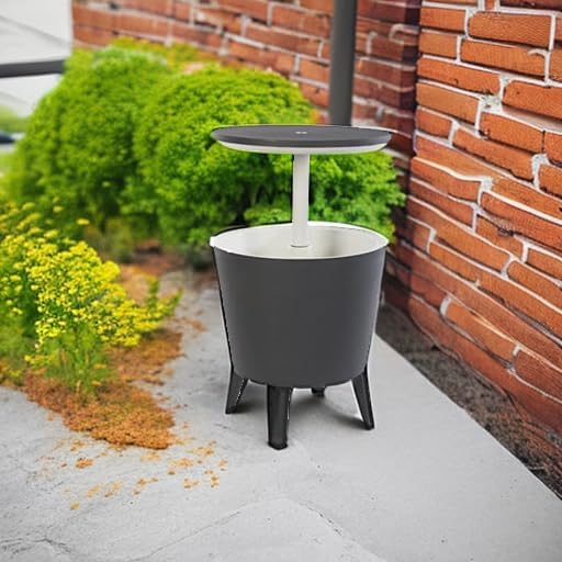 Keter Modern Cool Bar Outdoor Patio Furniture and Hot Tub Side Table with 7.5 Gallon Beer and Wine Cooler, Dark Grey - Image 2
