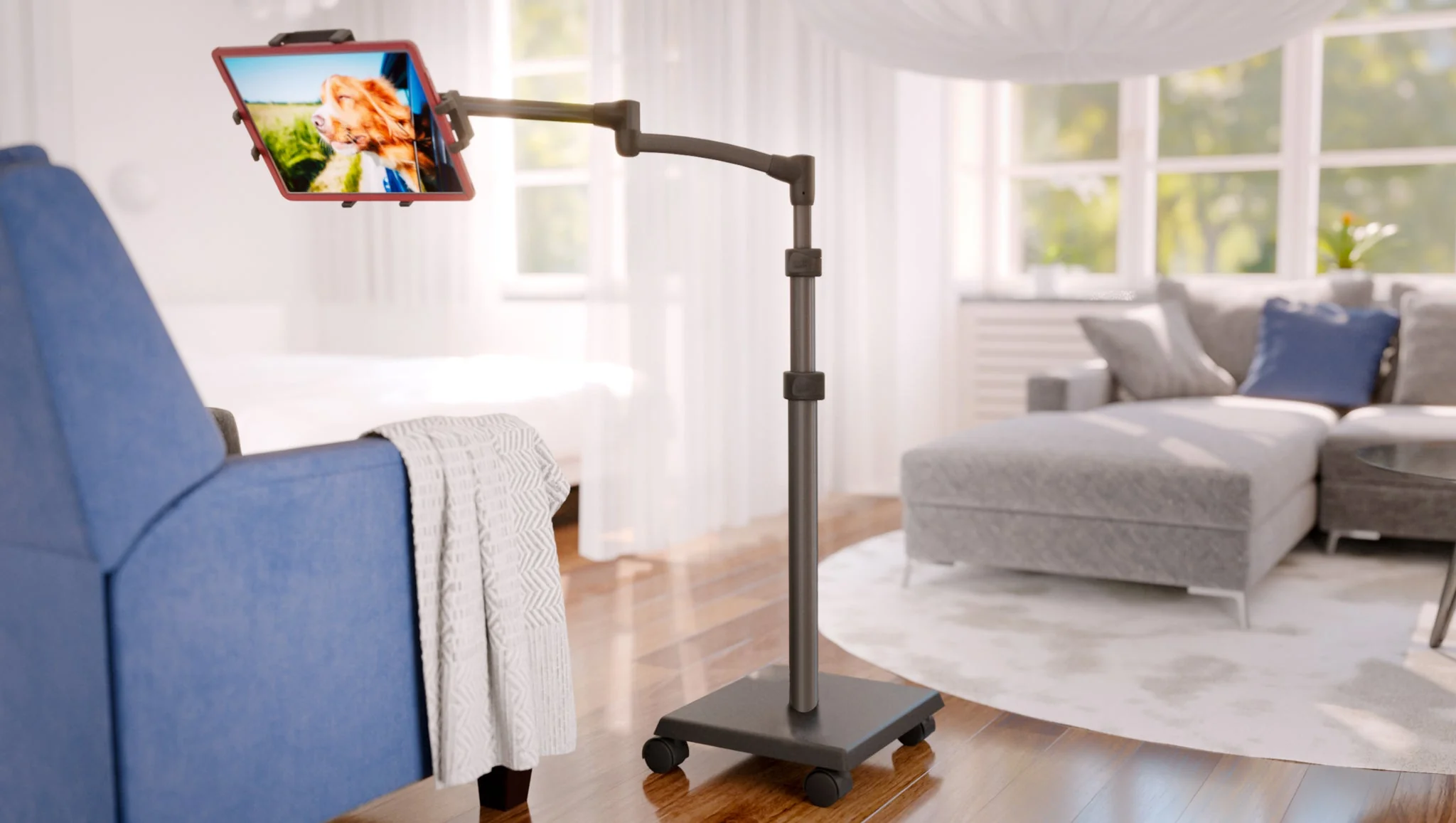 LEVO G2 Deluxe Tablet Floor Stand – Adjustable Height 30"–56", 5-Axis Arm, Universal Fit for iPad, Kindle, Samsung & More – Hands-Free Use in Bed, Sofa, Office – Gunmetal Grey - Image 3