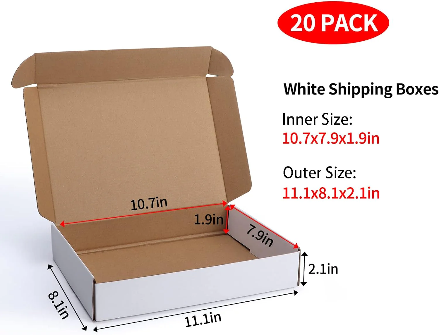 Dakoli Supplies 11x8x2 Inch Shipping Boxes 20 Pack Corrugated Cardboard Box Mailer for Small Business Mailing Packing, White - Image 9