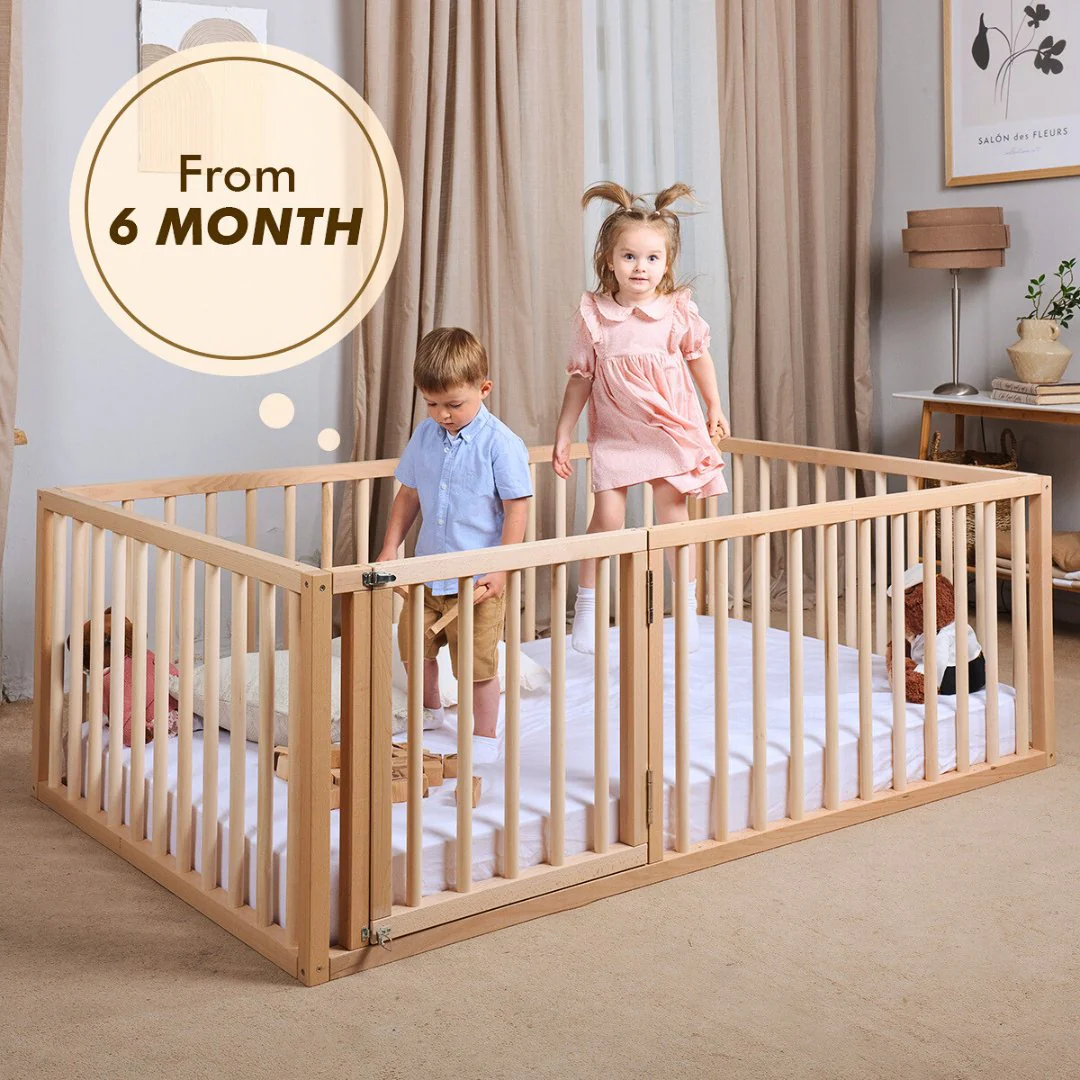 Montessori Floor Bed Frame for Toddlers with Fence - Image 3