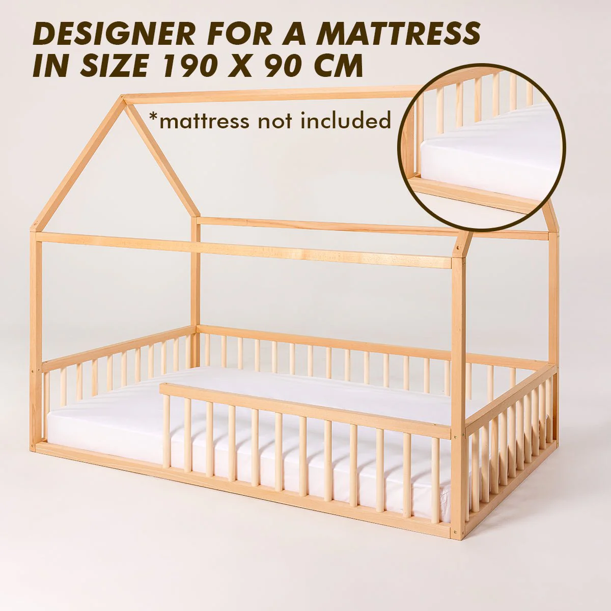 Montessori House Bed for Kids with Fence - Image 14