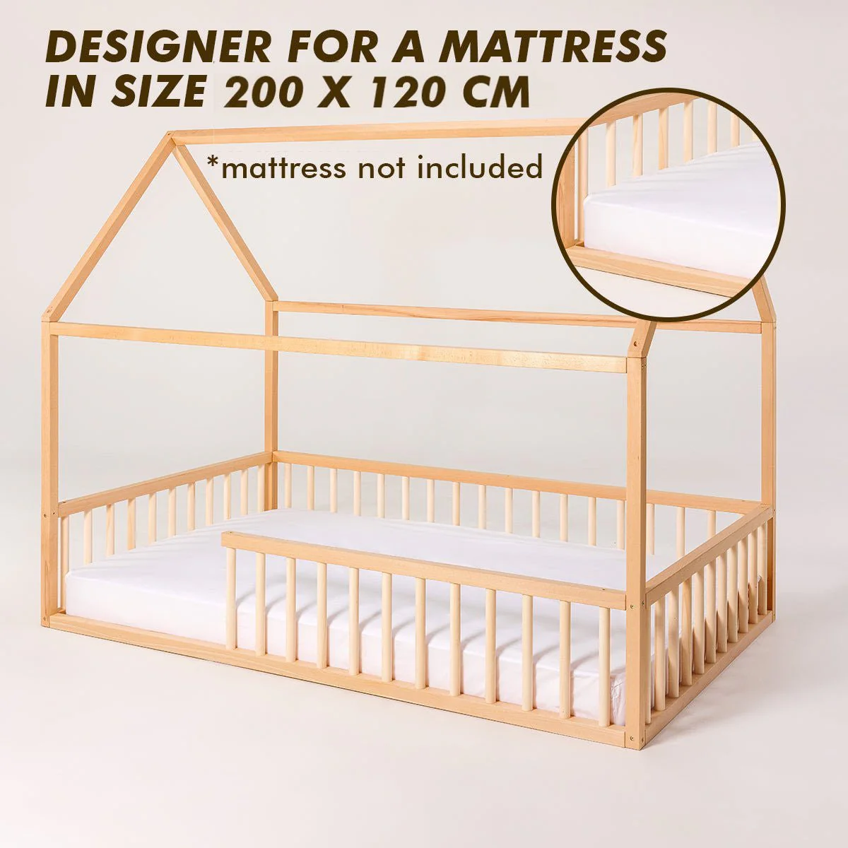 Montessori House Bed for Kids with Fence - Image 3