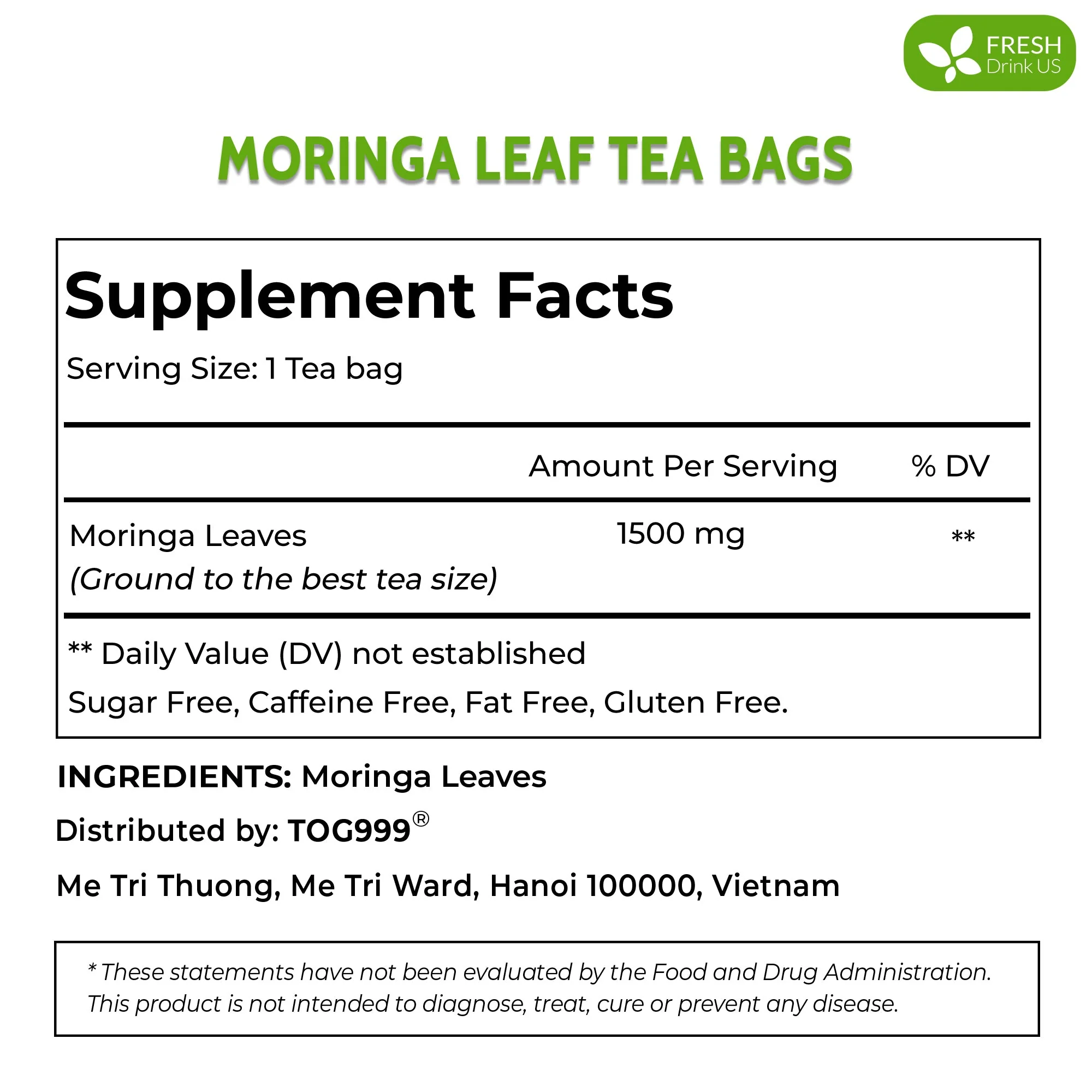 Moringa Leaf Tea Bags, 100% Natural & Pure from Moringa Leaves. Loose Leaf Moringa Herbal Tea. Moringa Leaf Tea. No Sugar, No Caffeine, No Gluten, Vegan - Image 4