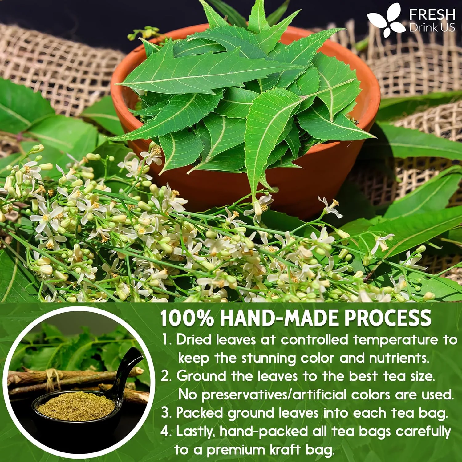 Neem Leaf Tea Bags, 100% Natural and Pure from Neem Leaves. Loose Leaf Neem Herbal Tea. Neem Leaf Tea. No Sugar, No Caffeine, No Gluten, Vegan. - Image 11