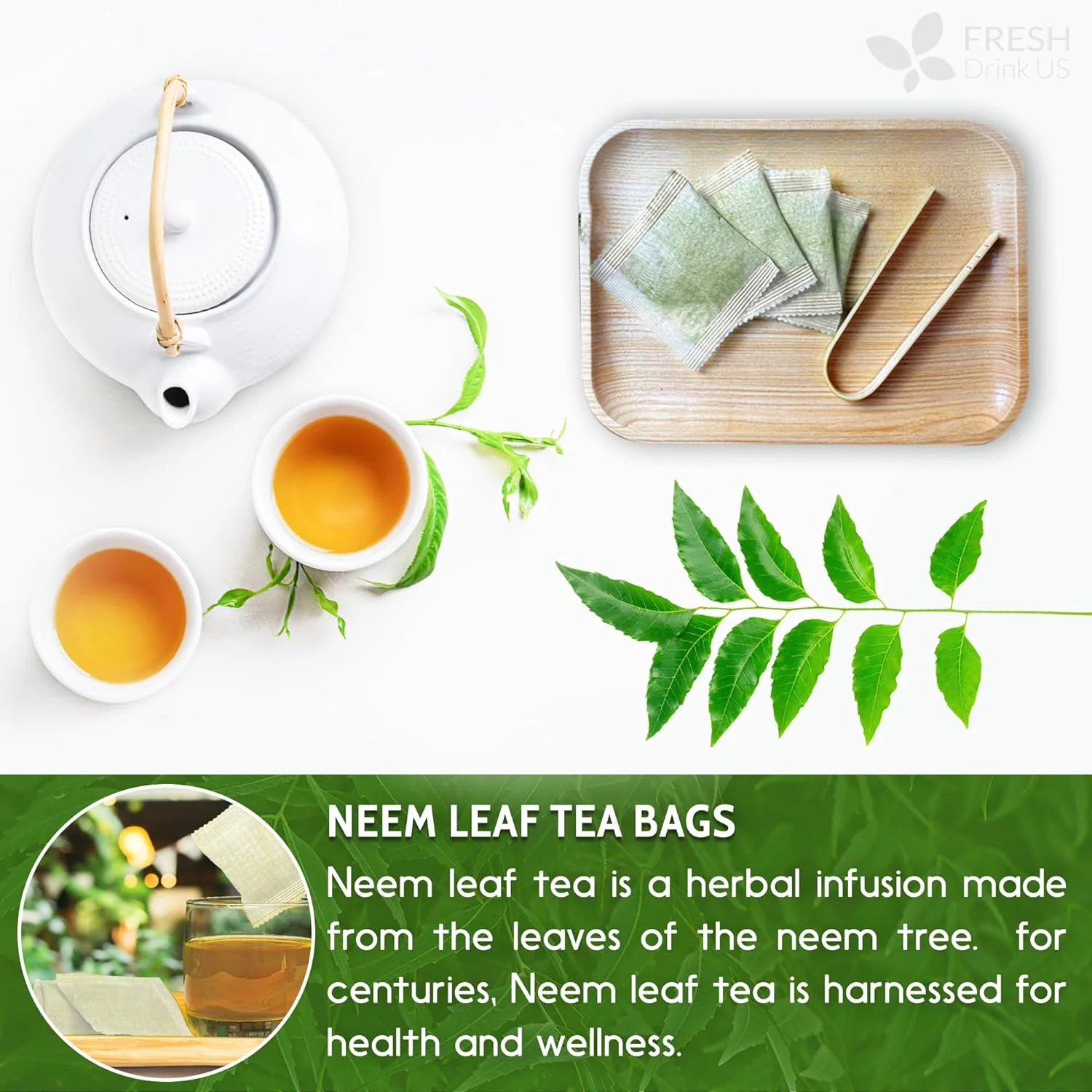 Neem Leaf Tea Bags, 100% Natural and Pure from Neem Leaves. Loose Leaf Neem Herbal Tea. Neem Leaf Tea. No Sugar, No Caffeine, No Gluten, Vegan. - Image 6