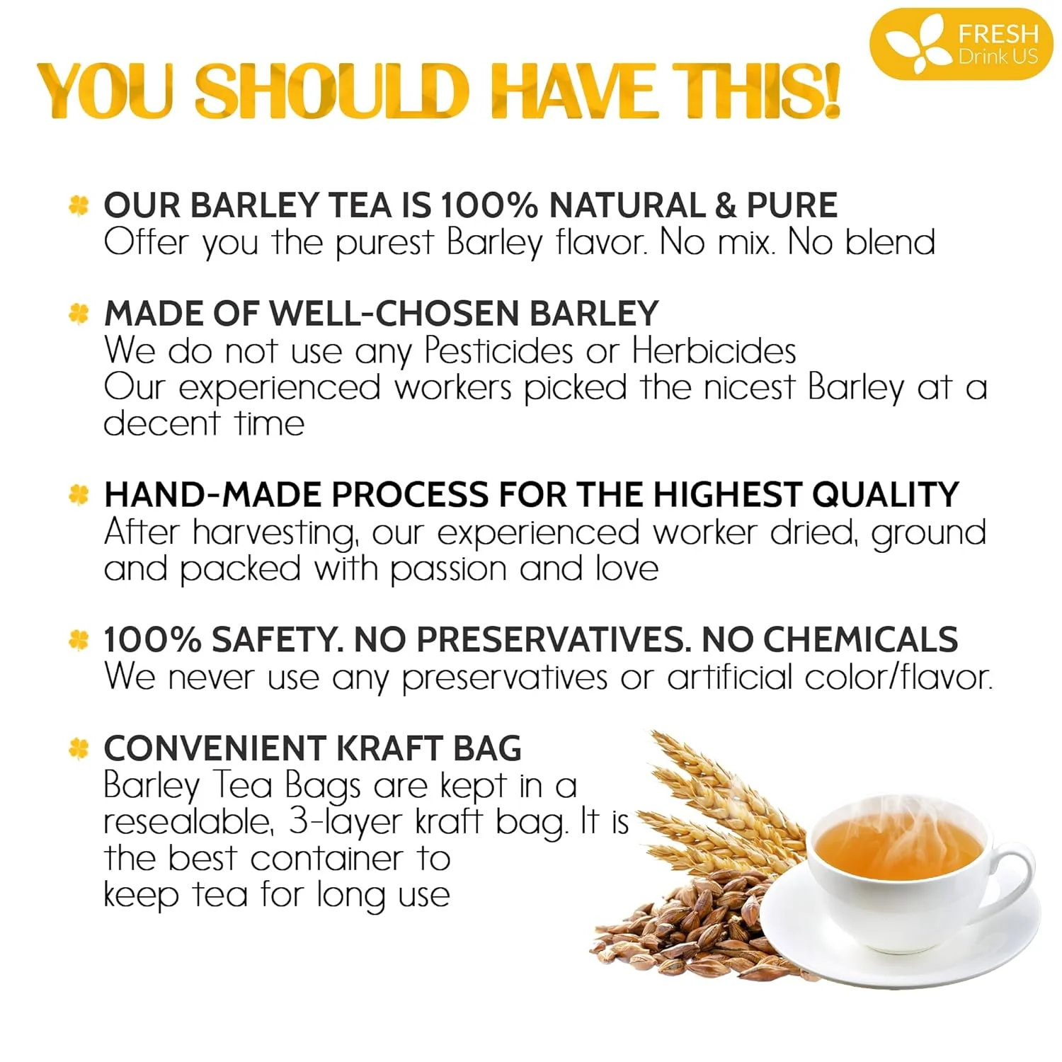 Premium Barley Tea Bags, 100% Natural & Pure from Barley. Loose Barey Herbal Tea. No Sugar, No Caffeine, No Gluten, Vegan. - Image 2
