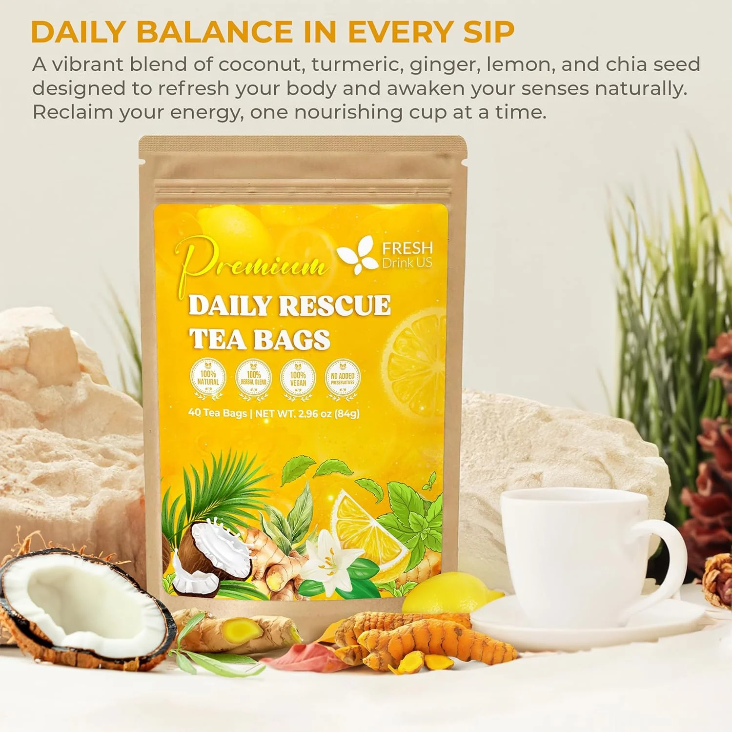 Premium Daily Rescue Lemon Ginger Tea Bags - Image 3