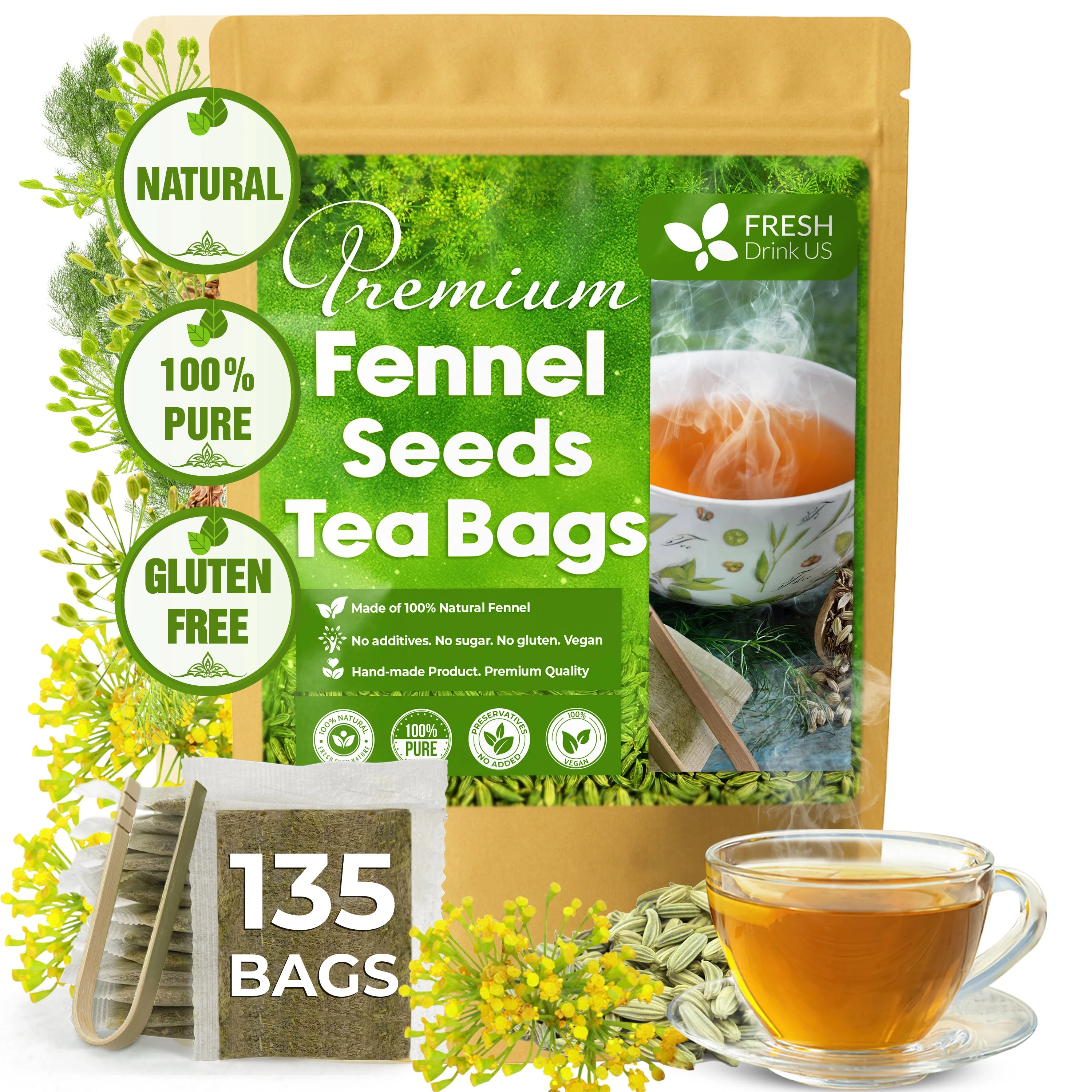 Premium Fennel Tea Bags, 100% Natural & Pure from Fennel Seeds. Fennel Seed Herbal Tea. Fennel Seed Tea. Made with Natural Material Tea Bags. No Sugar, No Caffeine, No Gluten, Vegan. - Image 14