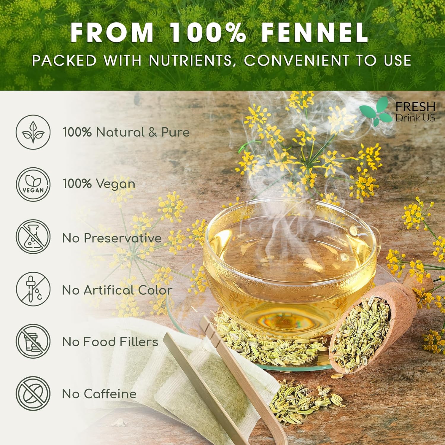 Premium Fennel Tea Bags, 100% Natural & Pure from Fennel Seeds. Fennel Seed Herbal Tea. Fennel Seed Tea. Made with Natural Material Tea Bags. No Sugar, No Caffeine, No Gluten, Vegan. - Image 3