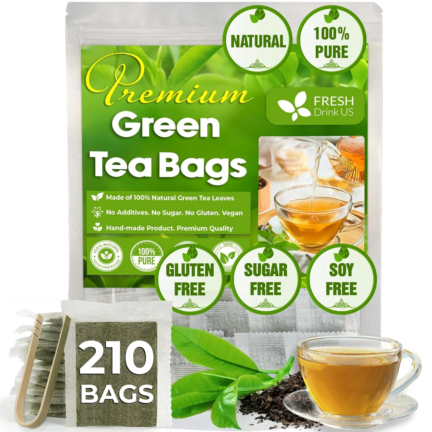 Premium Green Tea Bags, 100% Natural & Pure from Green Tea. Green Herbal Tea. No Sugar, No Gluten, Vegan - Image 11