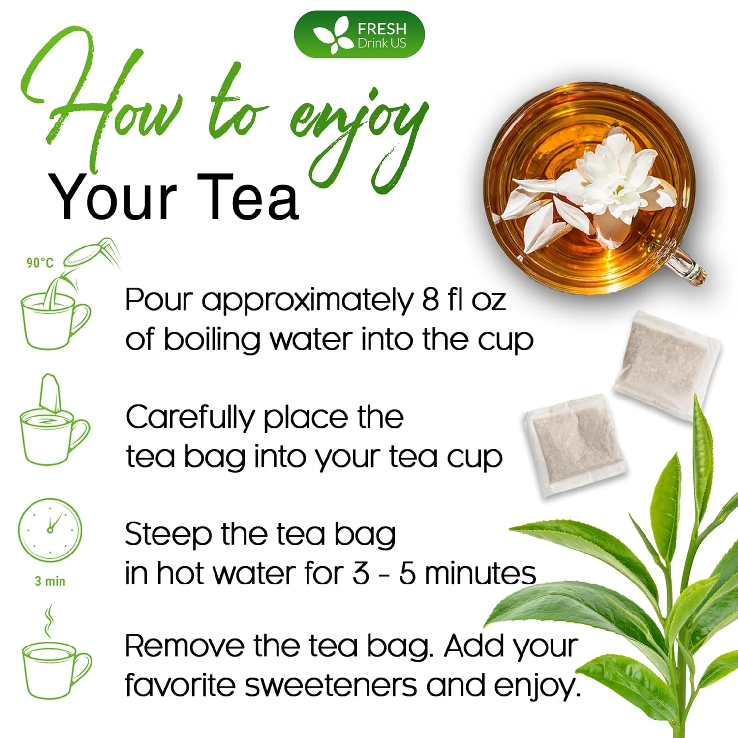 Premium Jasmine Green Tea Bags. Jasmine Green Herbal Tea. Made with Natural Material Tea Bags. No Sugar, No Gluten, Vegan. - Image 7
