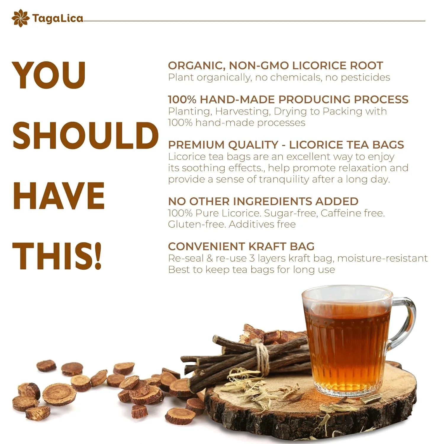Premium Licorice Root Tea Bags, 100% Natural, Pure Licorice Root, Eco-Conscious Tea Bags, Licorice Root Herbal Tea, Licorice Root Tea. No Sugar, No Caffeine, No Gluten, Vegan - Image 3