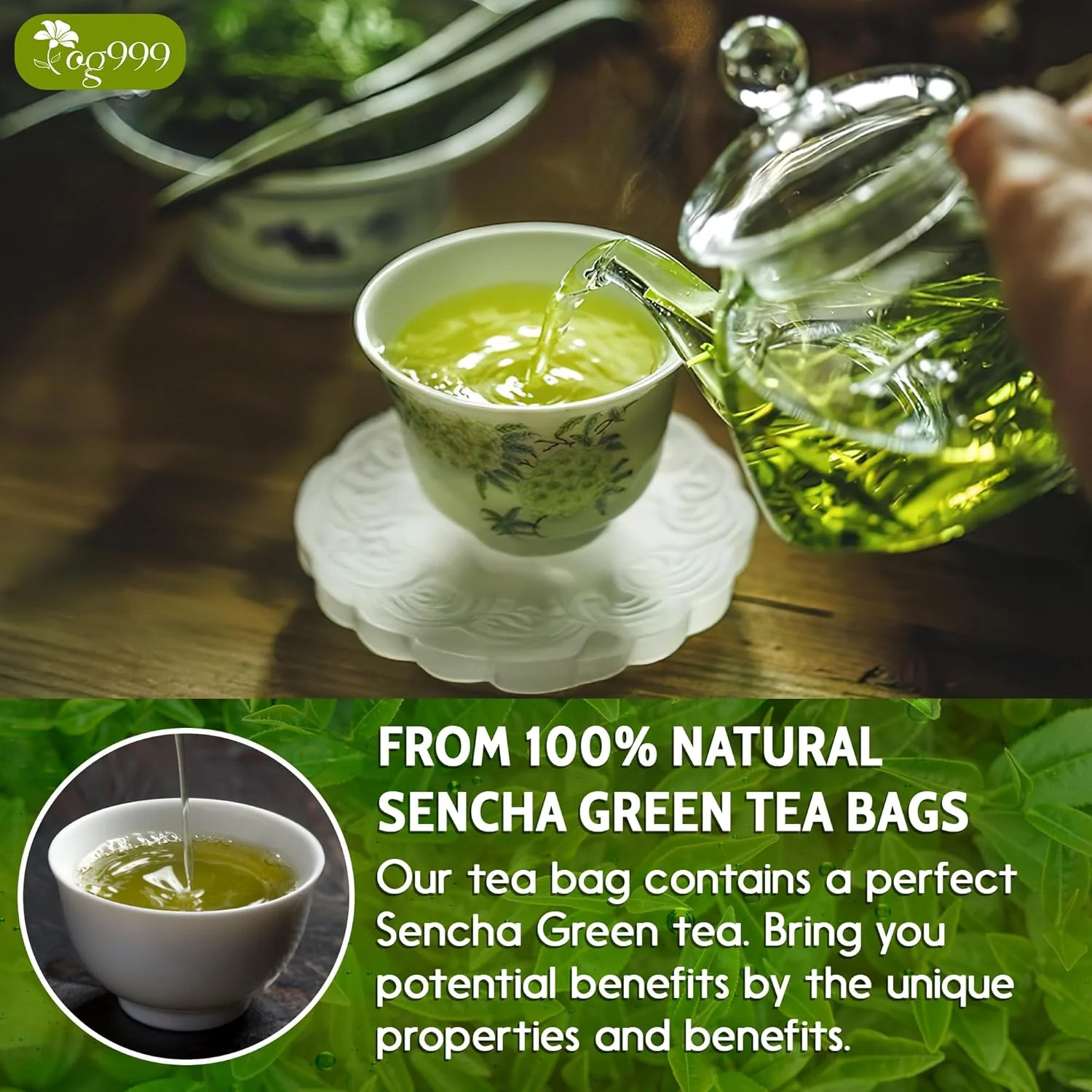 Premium Sencha Green Tea Bags, 100% Natural & Pure from Sencha Green Tea Leaves - Image 2