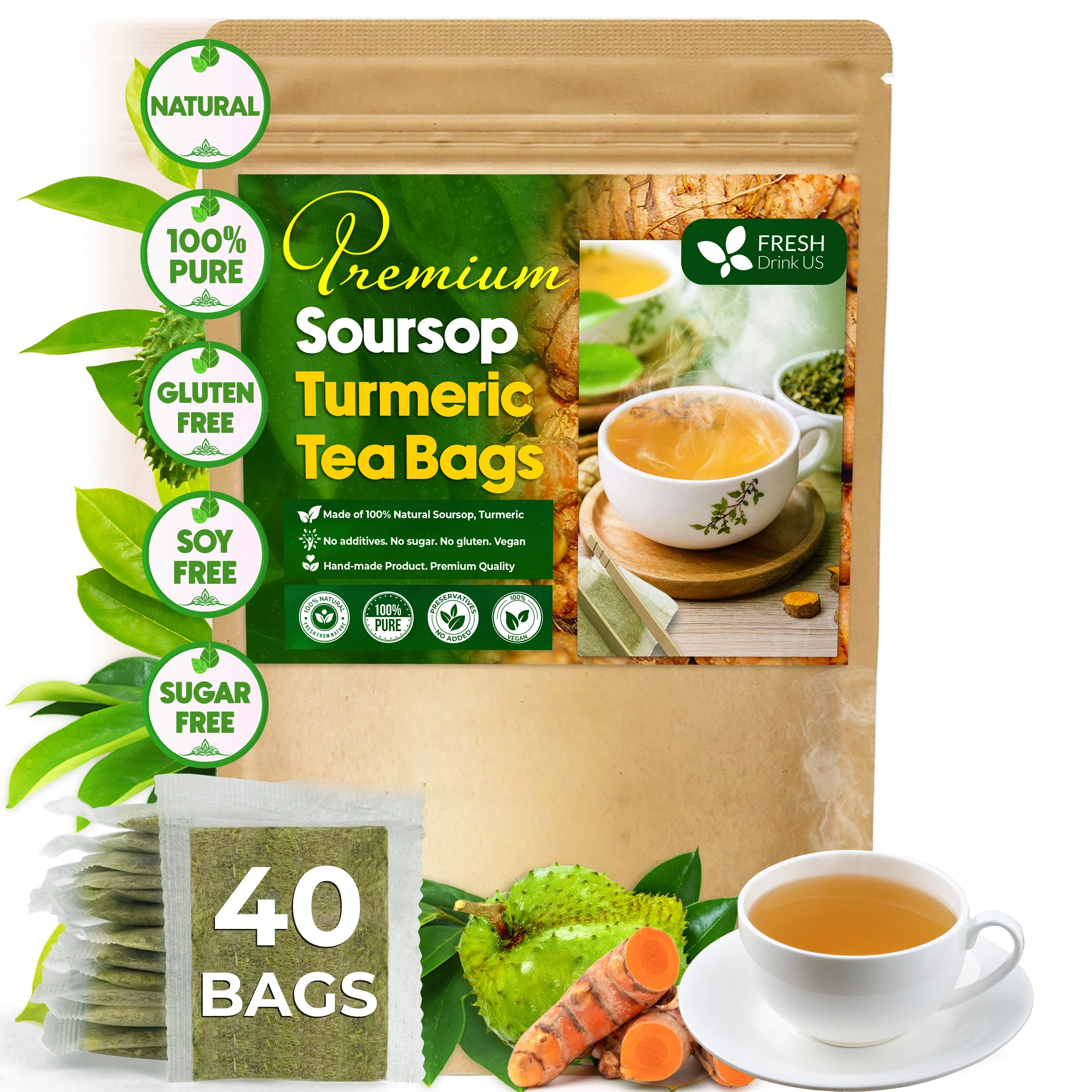Premium Soursop Turmeric Tea Bags | Blend of Soursop Leaves, and Turmeric Root - Image 12