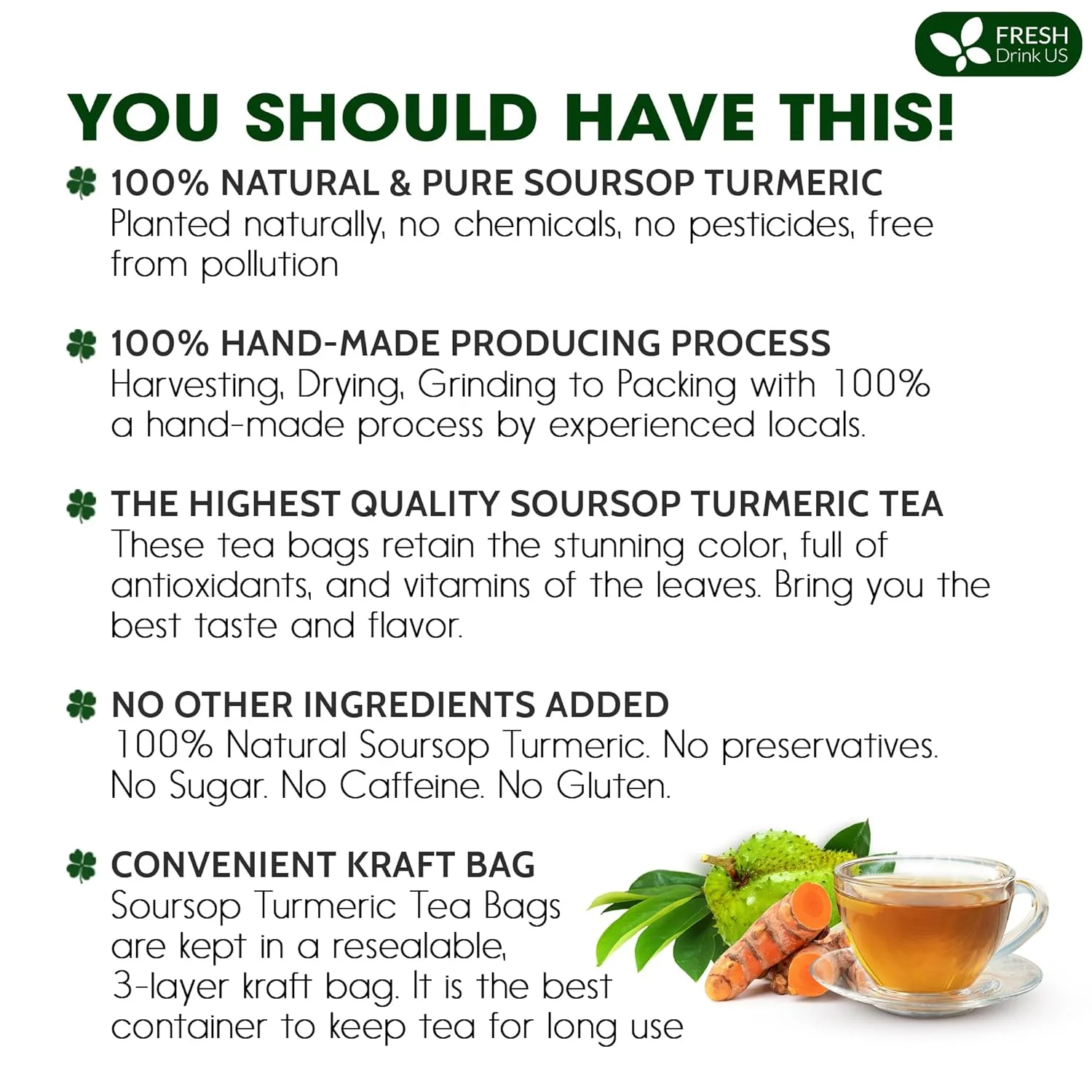 Premium Soursop Turmeric Tea Bags | Blend of Soursop Leaves, and Turmeric Root - Image 3