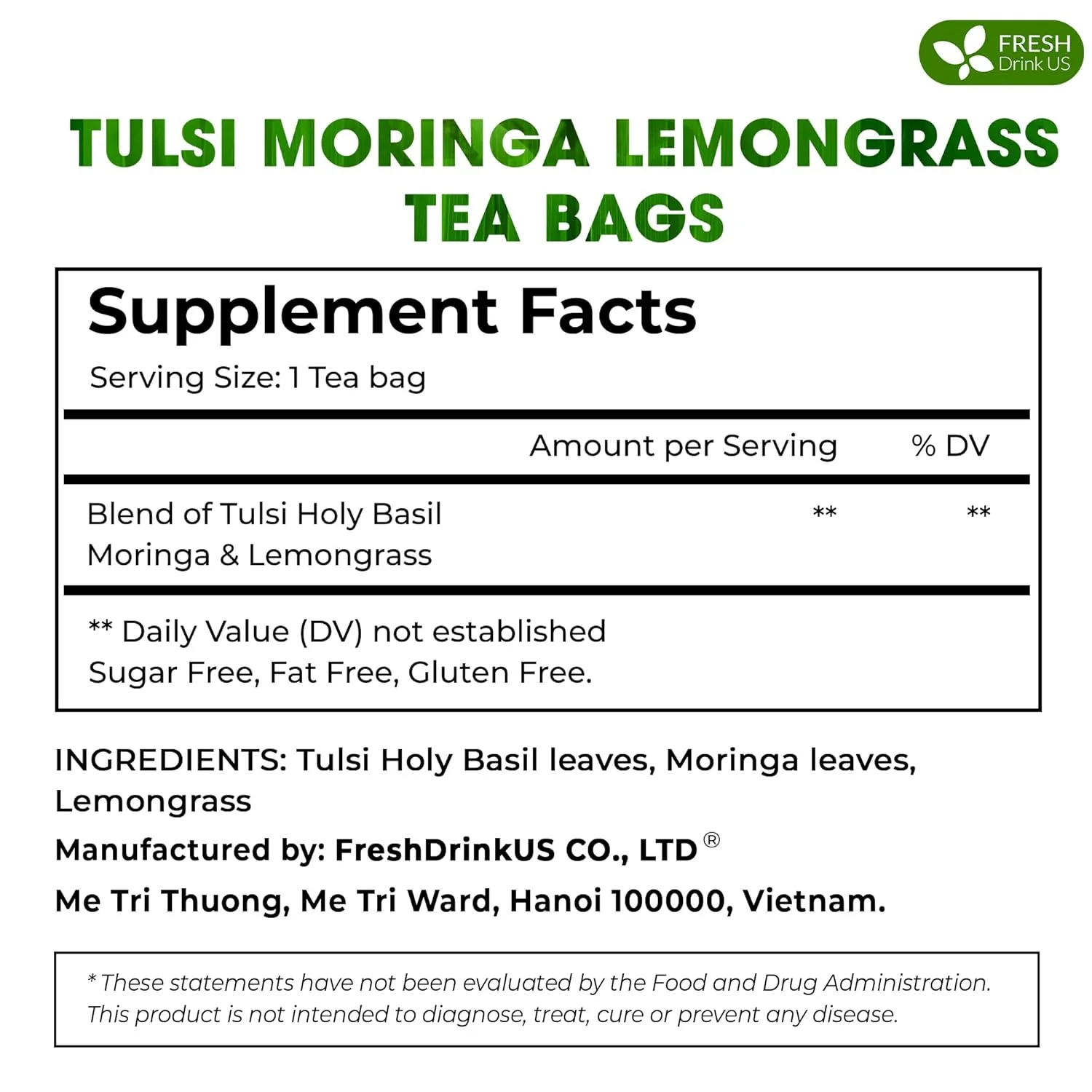 Premium Tulsi Moringa Lemongrass Tea Bags, 100% Natural & Pure from Tulsi Holy Basil Leaves, Moringa & Lemongrass. - Image 2