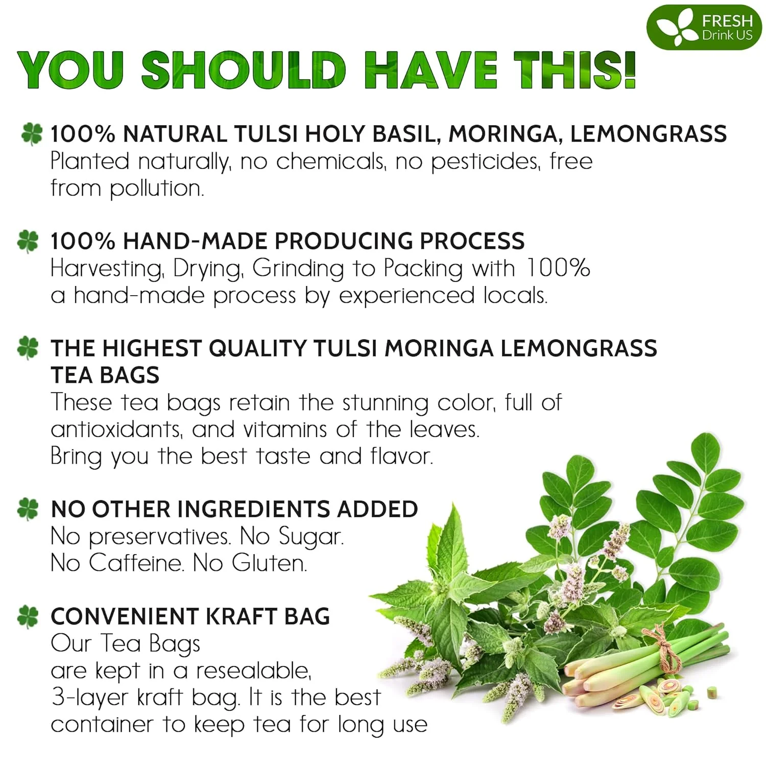 Premium Tulsi Moringa Lemongrass Tea Bags, 100% Natural & Pure from Tulsi Holy Basil Leaves, Moringa & Lemongrass. - Image 3
