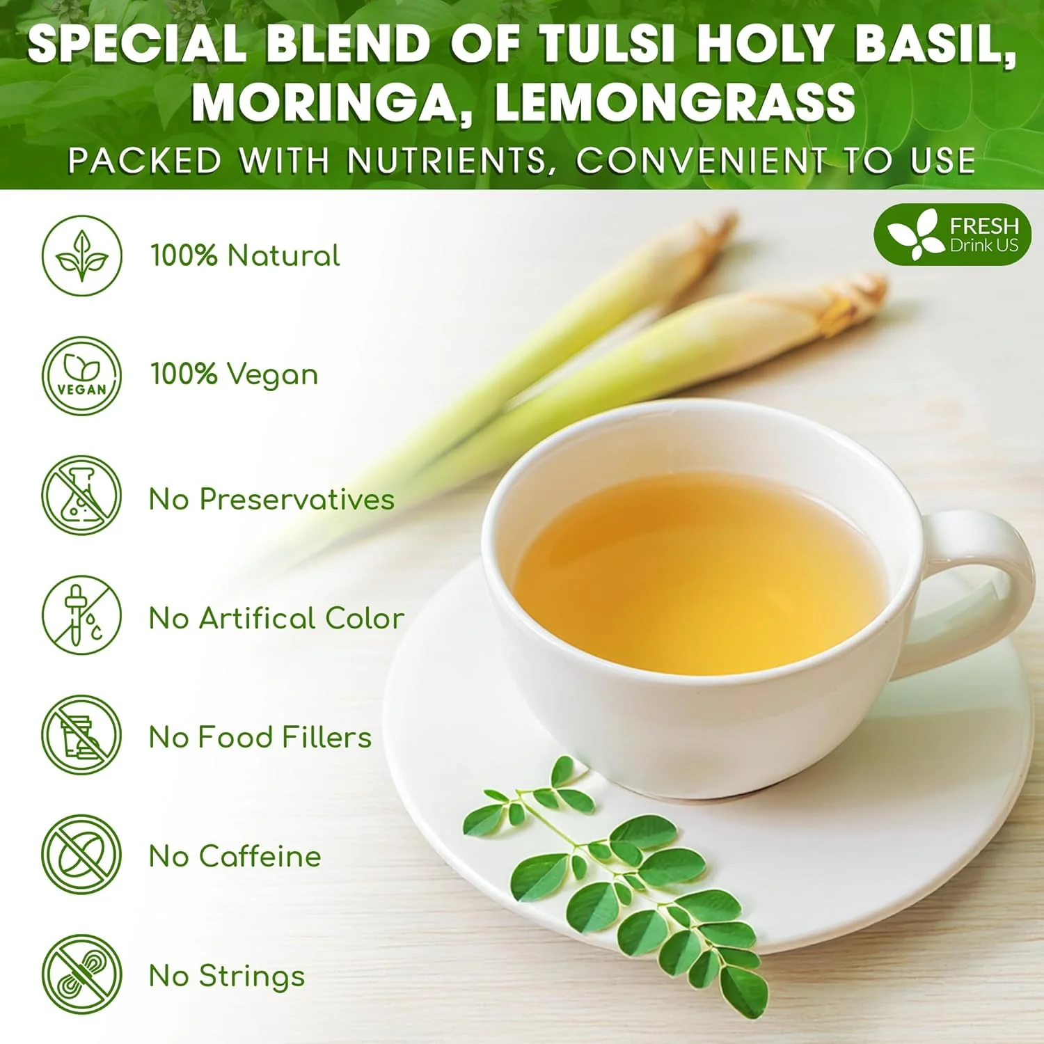 Premium Tulsi Moringa Lemongrass Tea Bags, 100% Natural & Pure from Tulsi Holy Basil Leaves, Moringa & Lemongrass. - Image 4