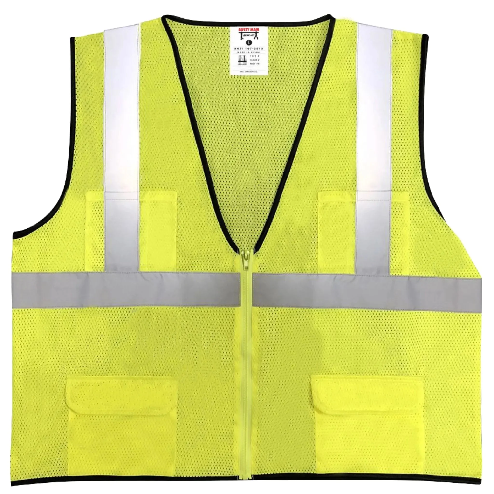 Safety Main 05EAMYZ Economy Vest, Class 2, All Mesh, Hi-Vis Yellow, Pack of 5 - Image 2