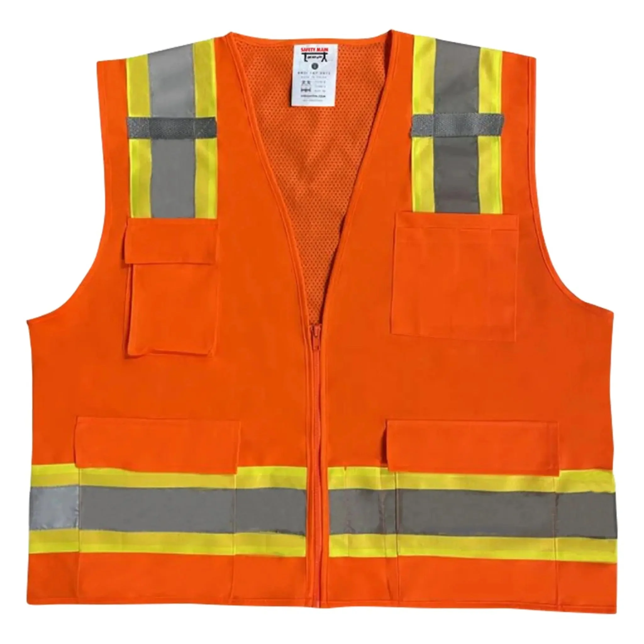 Safety Main 05TTSOZ Surveyor Vest, Class 2, Solid Front, Mesh Back, Hi-Vis Orange, Pack of 5 - Image 2