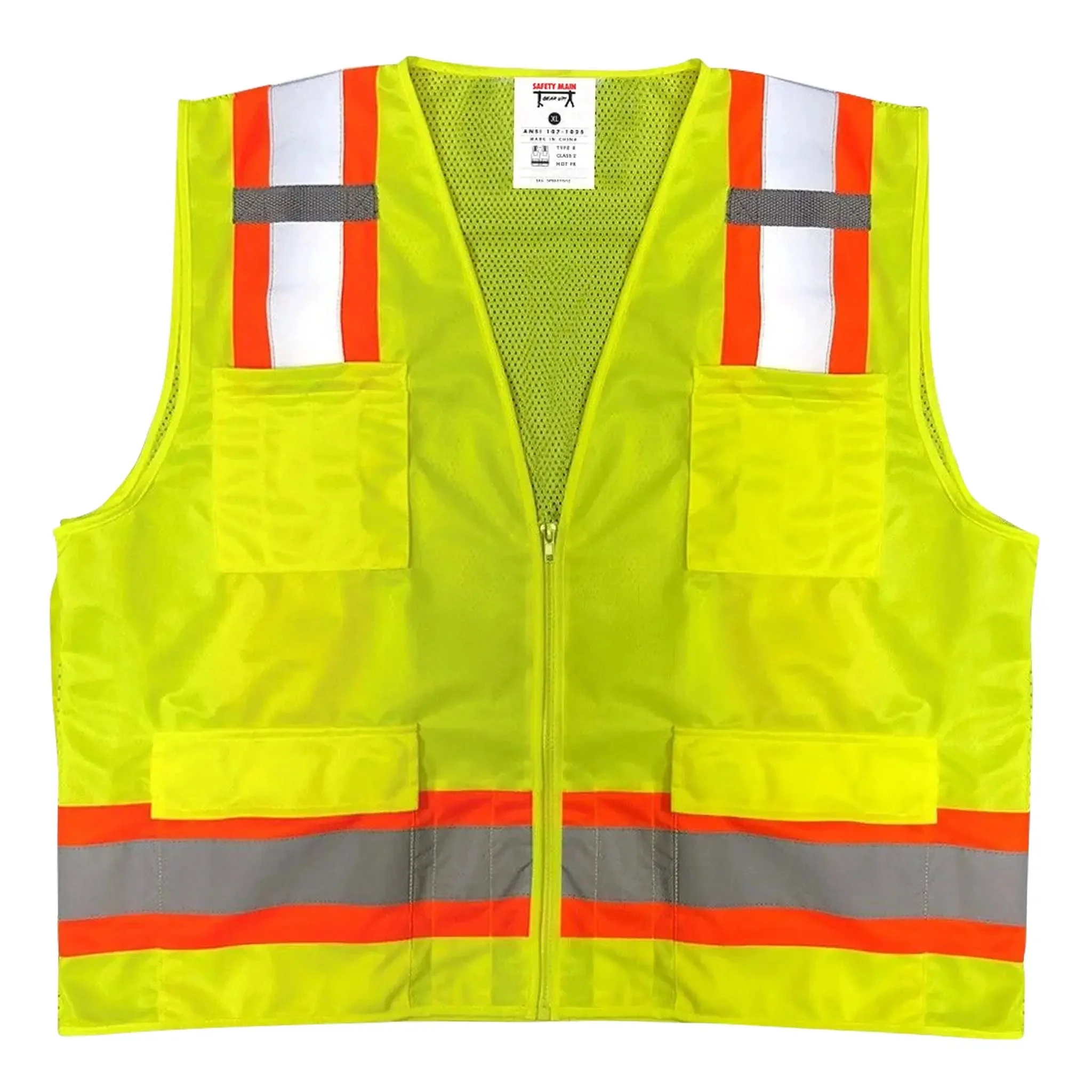 Safety Main 05TTSYZ Surveyor Vest, Class 2, Solid Front, Mesh Back, Hi-Vis Yellow, Pack of 10 - Image 2