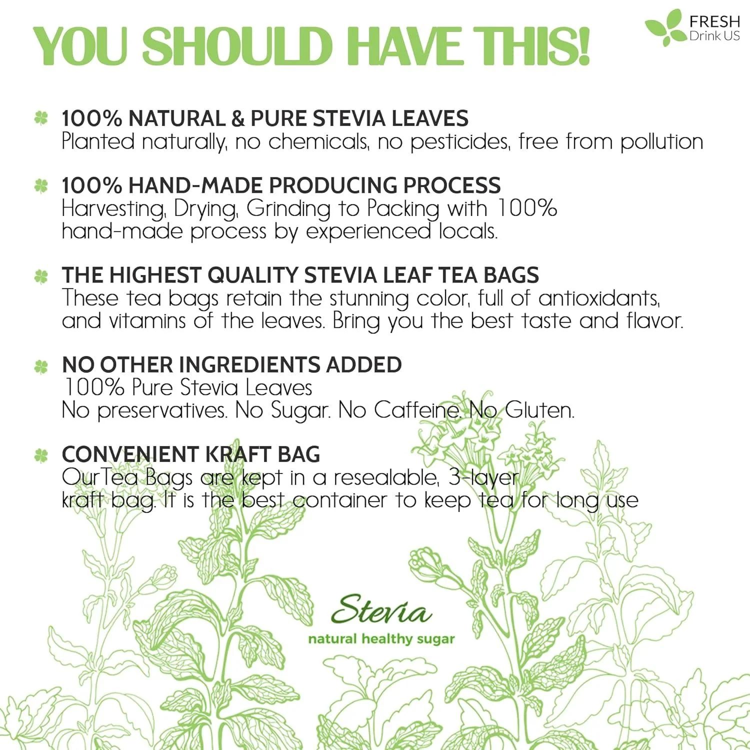 Stevia Leaf, Whole Dried Leaves, Tea Bags, Powder, 100% Natural and Pure from Stevia Leaves. Sugar Substitute for Tea, Coffee. Loose Leaf Stevia Herbal Tea. Zero Calorie Sweetener. No Sugar, No Caffeine, No Gluten, Vegan. - Image 13