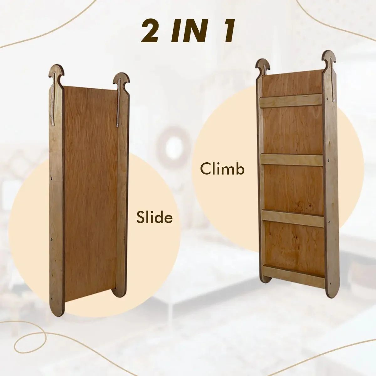 The 4in1 Montessori Climbing Set consists of: Triangle Ladder + Arch/Rocker + Slide Board/Ramp + Net – Chocolate - Image 3