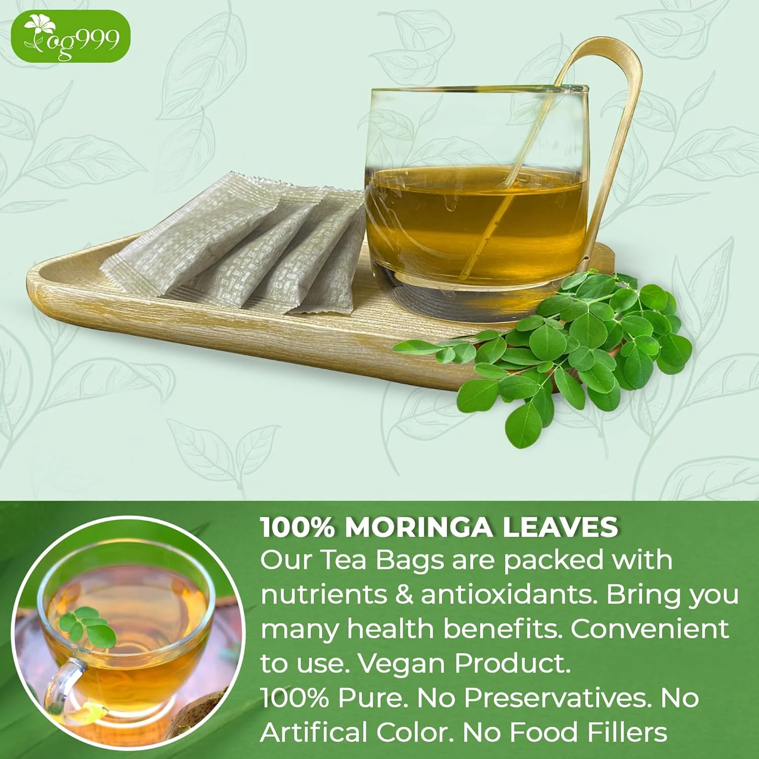 TOG999, Premium 120 Moringa Leaf Tea Bags, 100% Natural & Pure from Moringa Leaves. Loose Leaf Moringa Herbal Tea. Moringa Leaf Tea. No Sugar, No Caffeine, No Gluten, Vegan. - Image 3