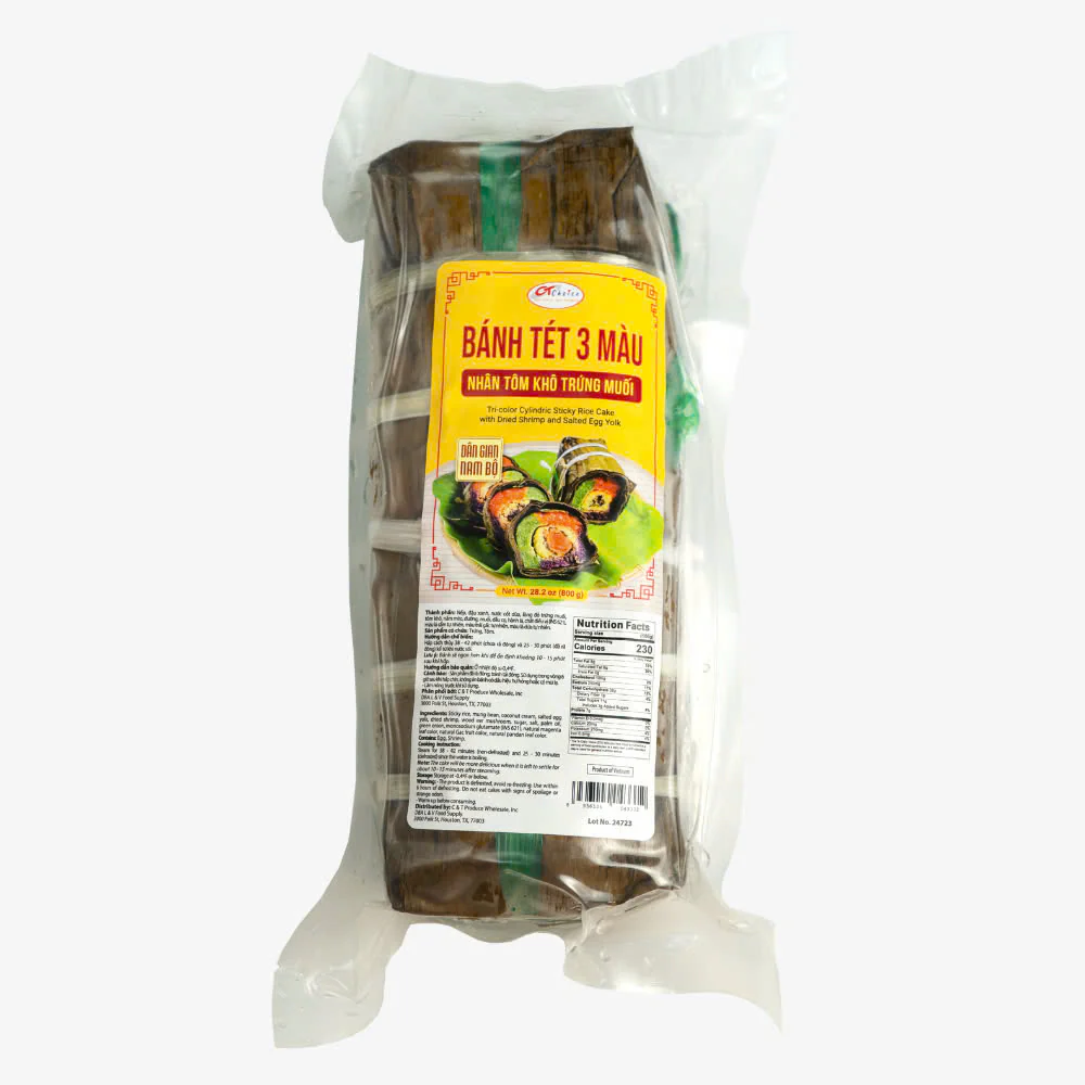Tri-Color Cylindric Sticky Rice Cake With Dried Shrimp And Salted Egg Yolk - Image 4