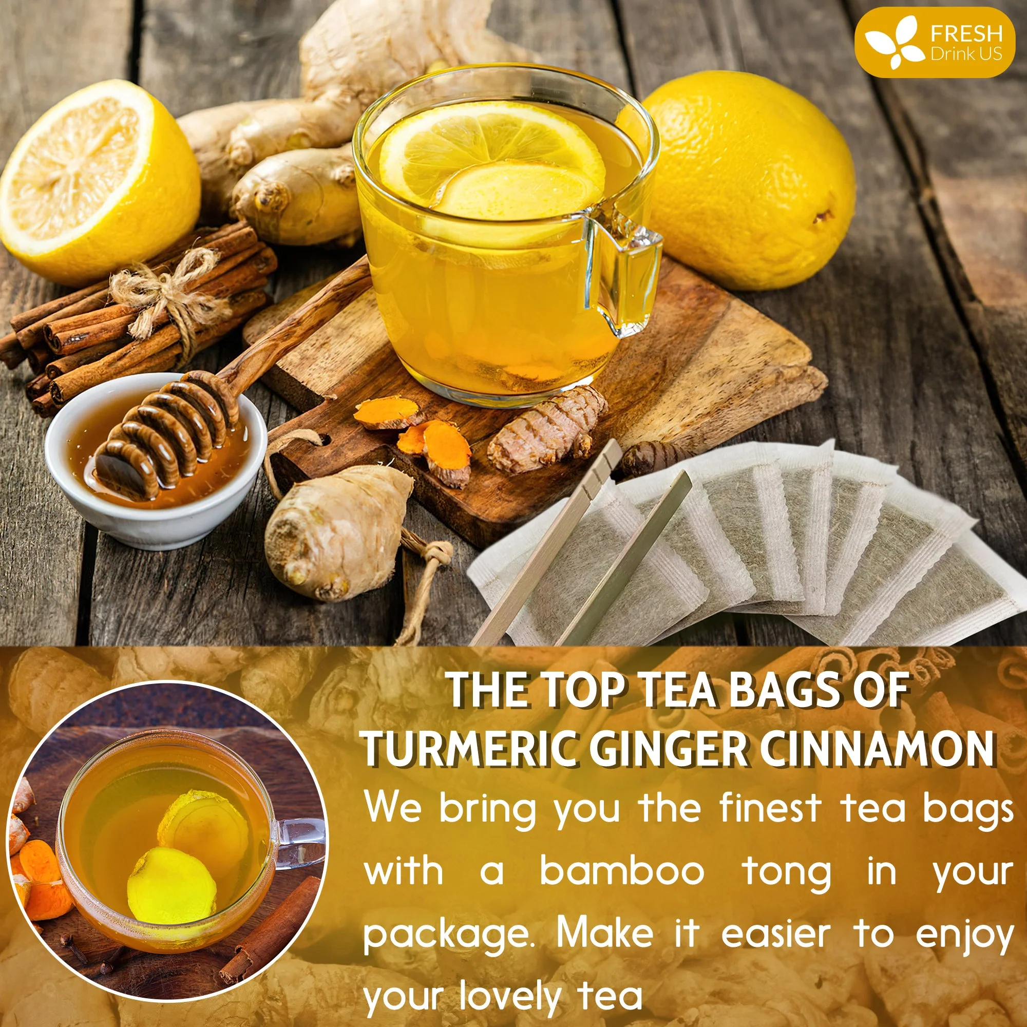 Turmeric, Ginger, Cinnamon Tea, Tea Bags, 100% Natural, Hand-made Blend of Turmeric, Ginger, and Cinnamon. Eco-conscious Tea Bags. Turmeric Ginger Herbal Tea. No Sugar, No Caffeine, No Gluten, Vegan. - Image 10