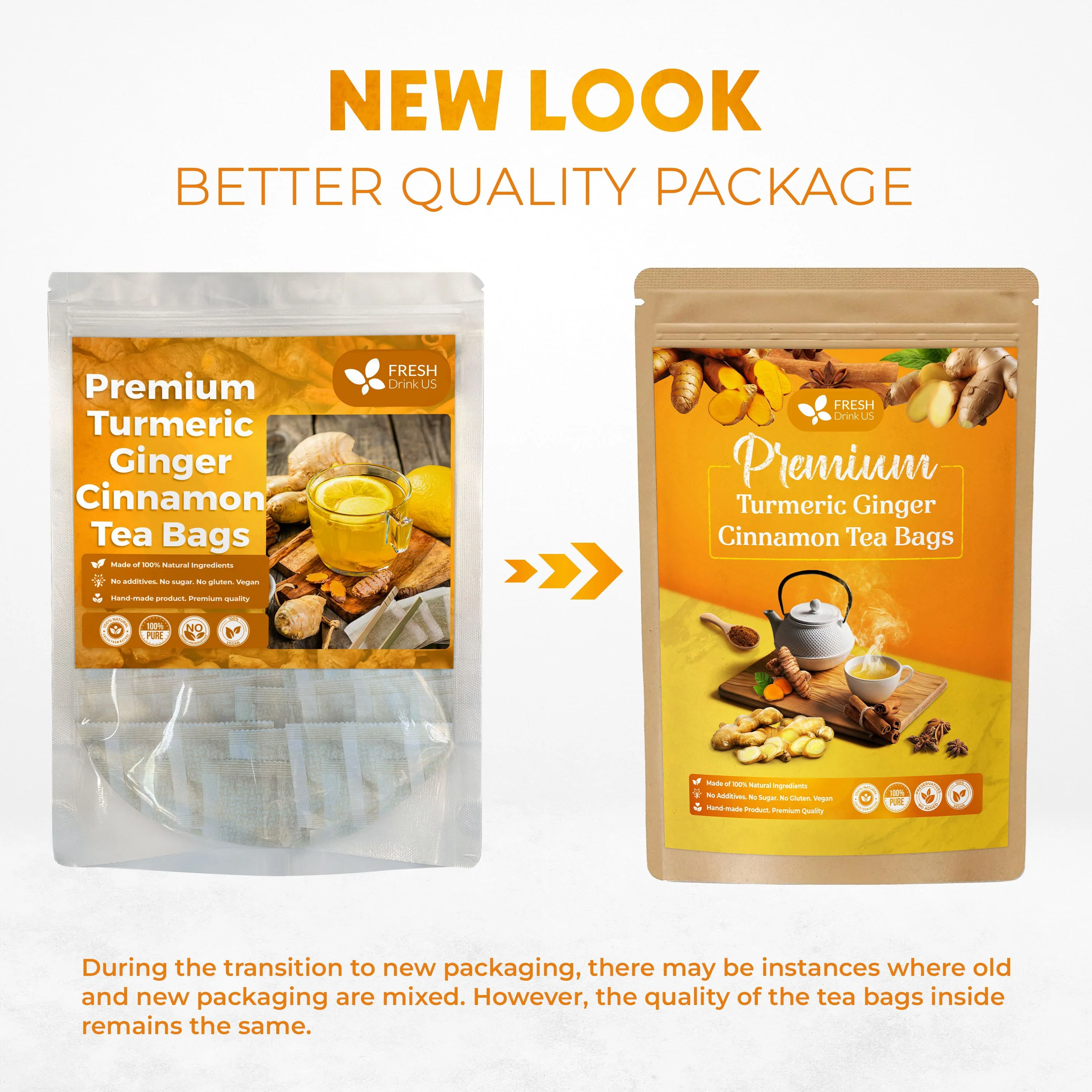 Turmeric, Ginger, Cinnamon Tea, Tea Bags, 100% Natural, Hand-made Blend of Turmeric, Ginger, and Cinnamon. Eco-conscious Tea Bags. Turmeric Ginger Herbal Tea. No Sugar, No Caffeine, No Gluten, Vegan. - Image 2